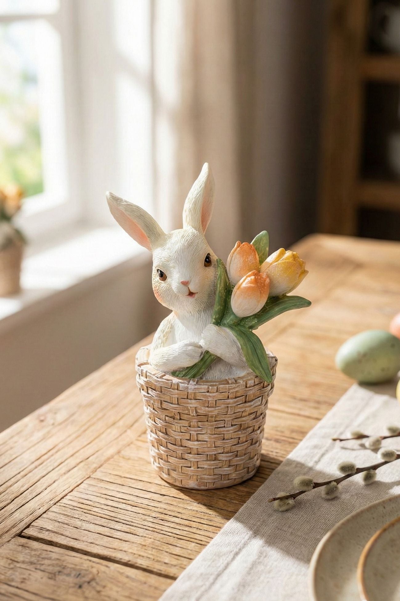 Pepen Coniglio Dentro Cesto Tulipani