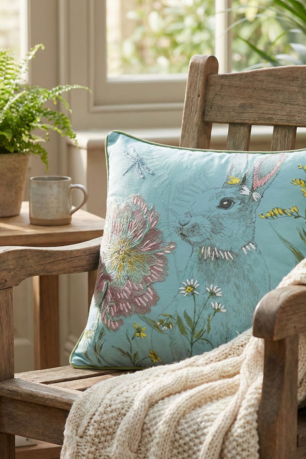 Miss Rabbit Cuscino Celeste