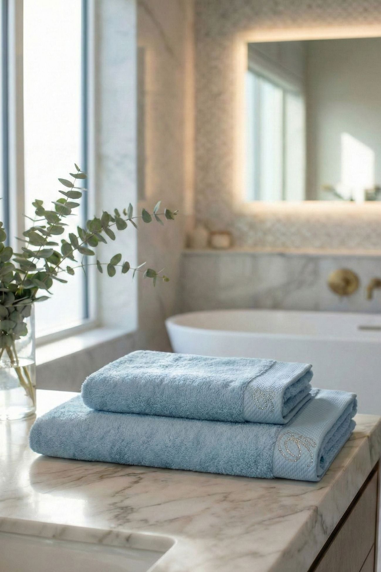 Benessere Coppia Asciugamani Celeste