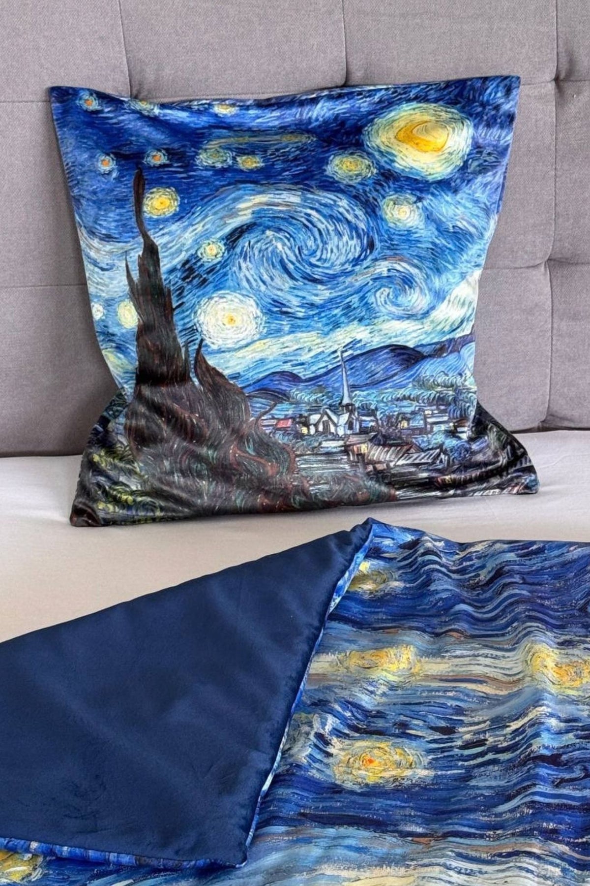 Night Gogh Federa Cuscino Con Plaid Interno