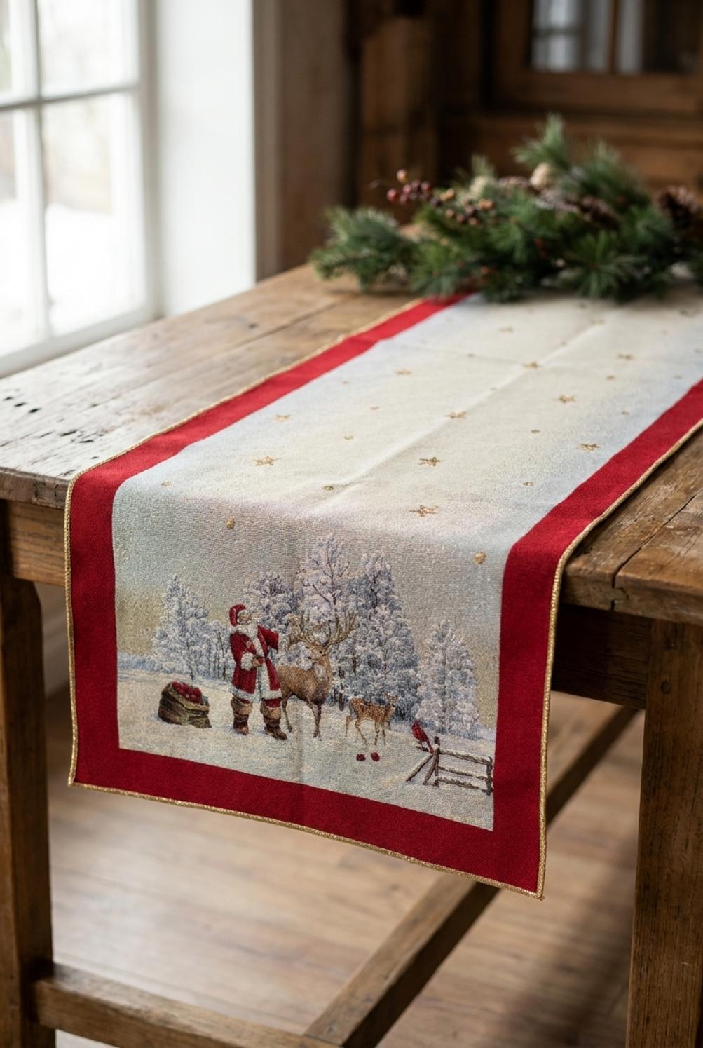 Babbo Natale e il Cervo Runner Gobelin 47x140