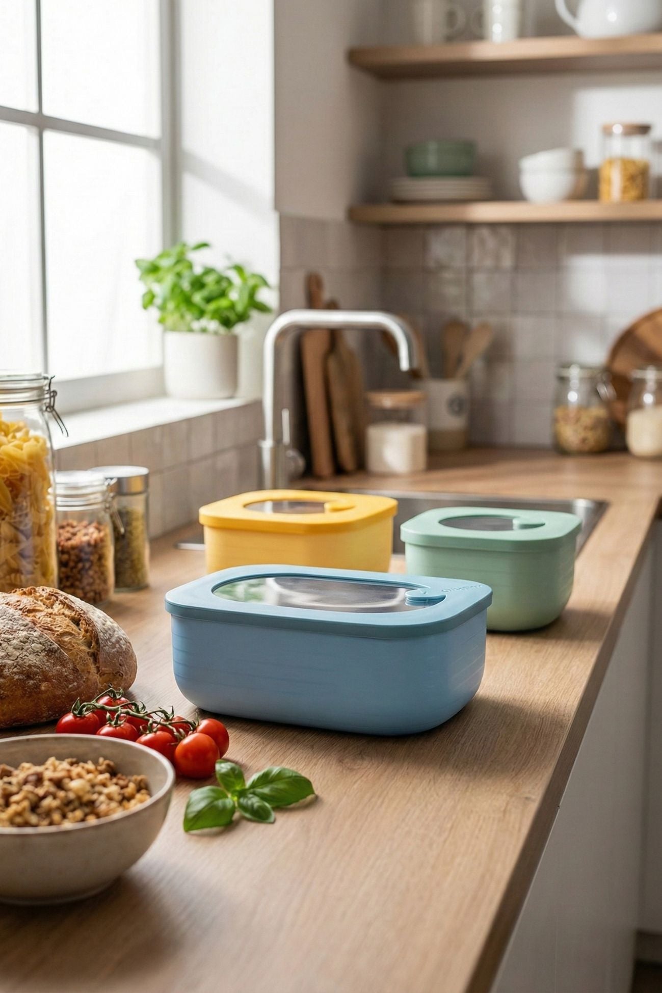 RJSQAQE Vassoio in plastica per posate con coperchio, vassoio per utensili da cucina per cassetto e piano di lavoro, organizer per utensili da cucina con coperchio per cucchiaio, forchetta e coltello