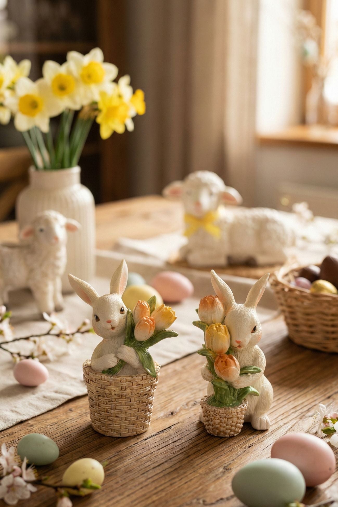 Pepen Coniglio Dentro Cesto Tulipani