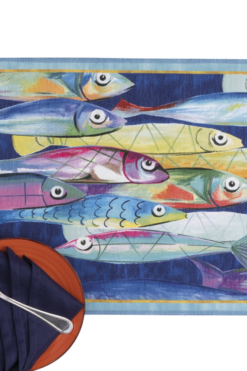 Poisson Bleu - Set di 2 tovagliette americane in tessuto stampate, scontornata