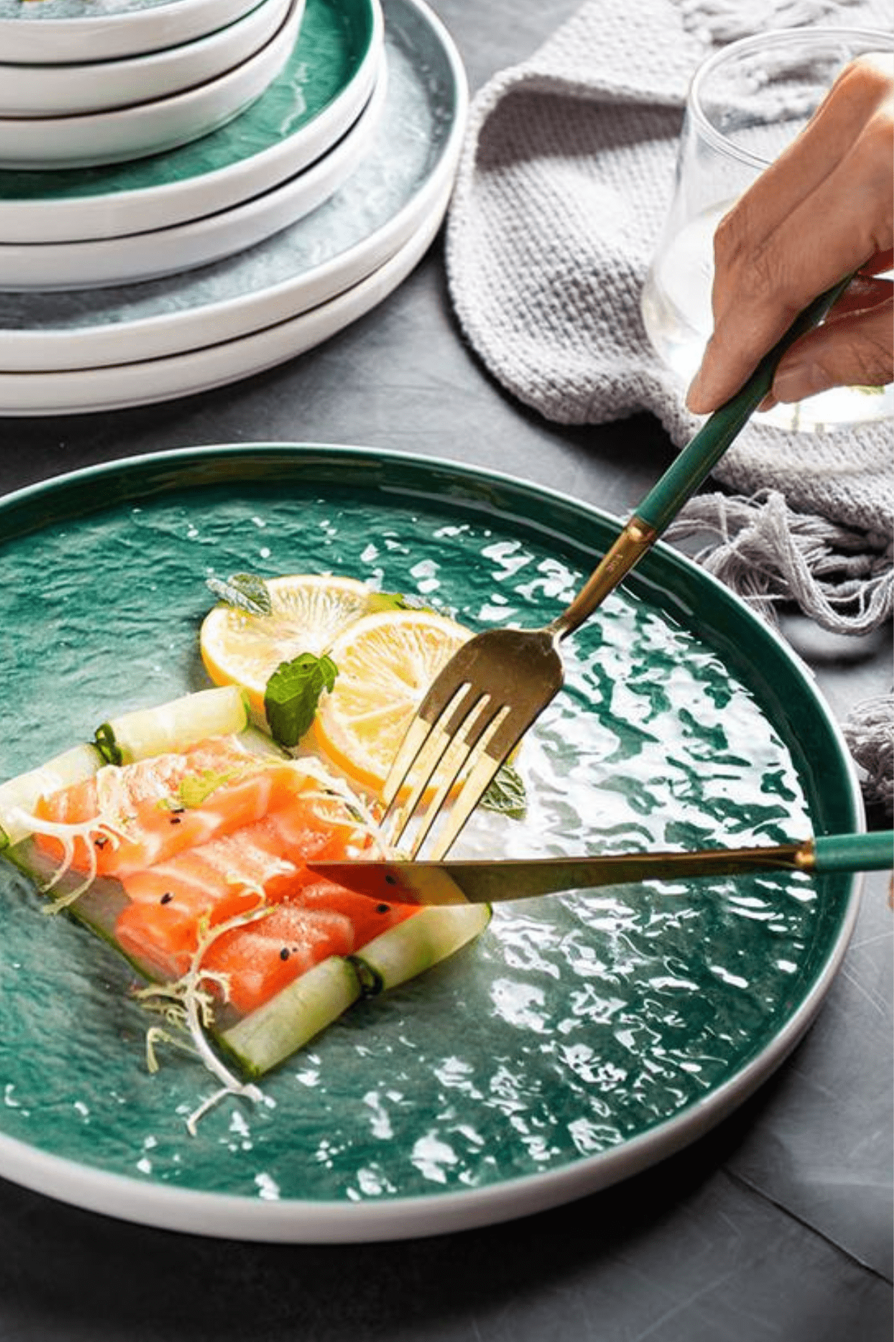 Antiope Design Smeraldo Servizio di 4 piatti in porcellana per 4 persone