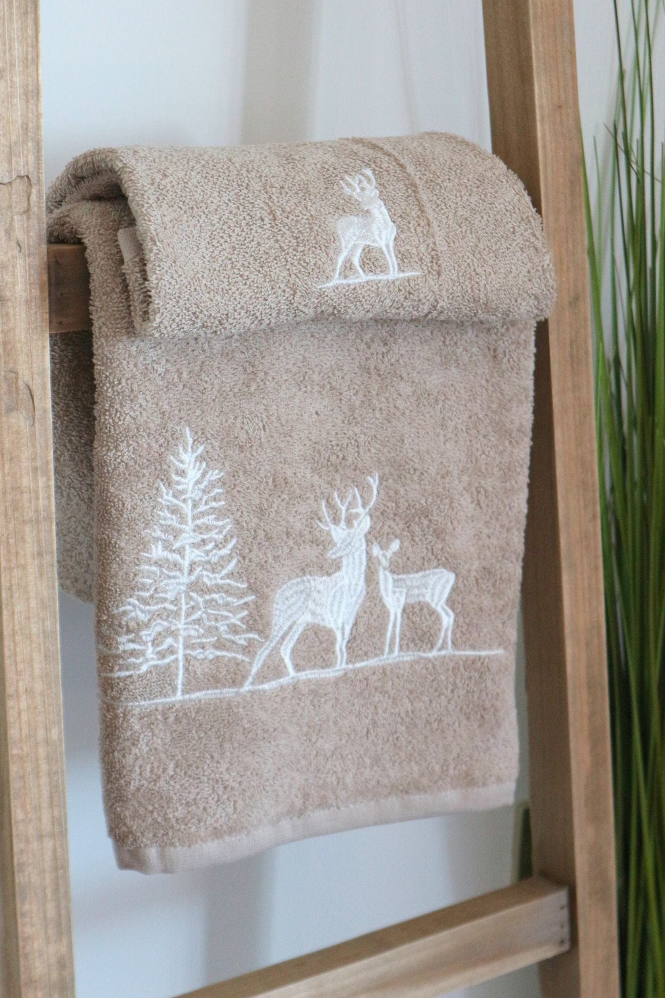 Blanc MariClo' Chalet Chalet - Coppia asciugamano viso e ospite beige con renne | Blanc MariClo'