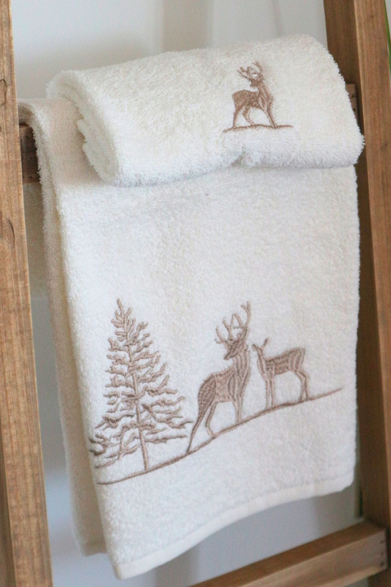 Blanc MariClo' Chalet Chalet - Coppia asciugamano viso e ospite bianco con renne | Blanc MariClo'