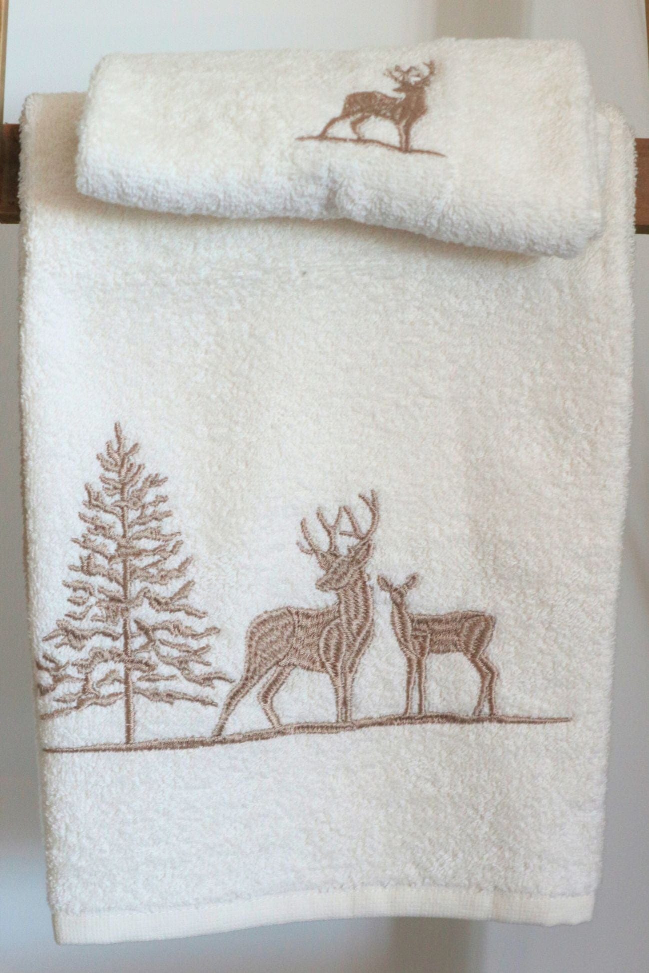 Blanc MariClo' Chalet Chalet - Coppia asciugamano viso e ospite bianco con renne | Blanc MariClo'