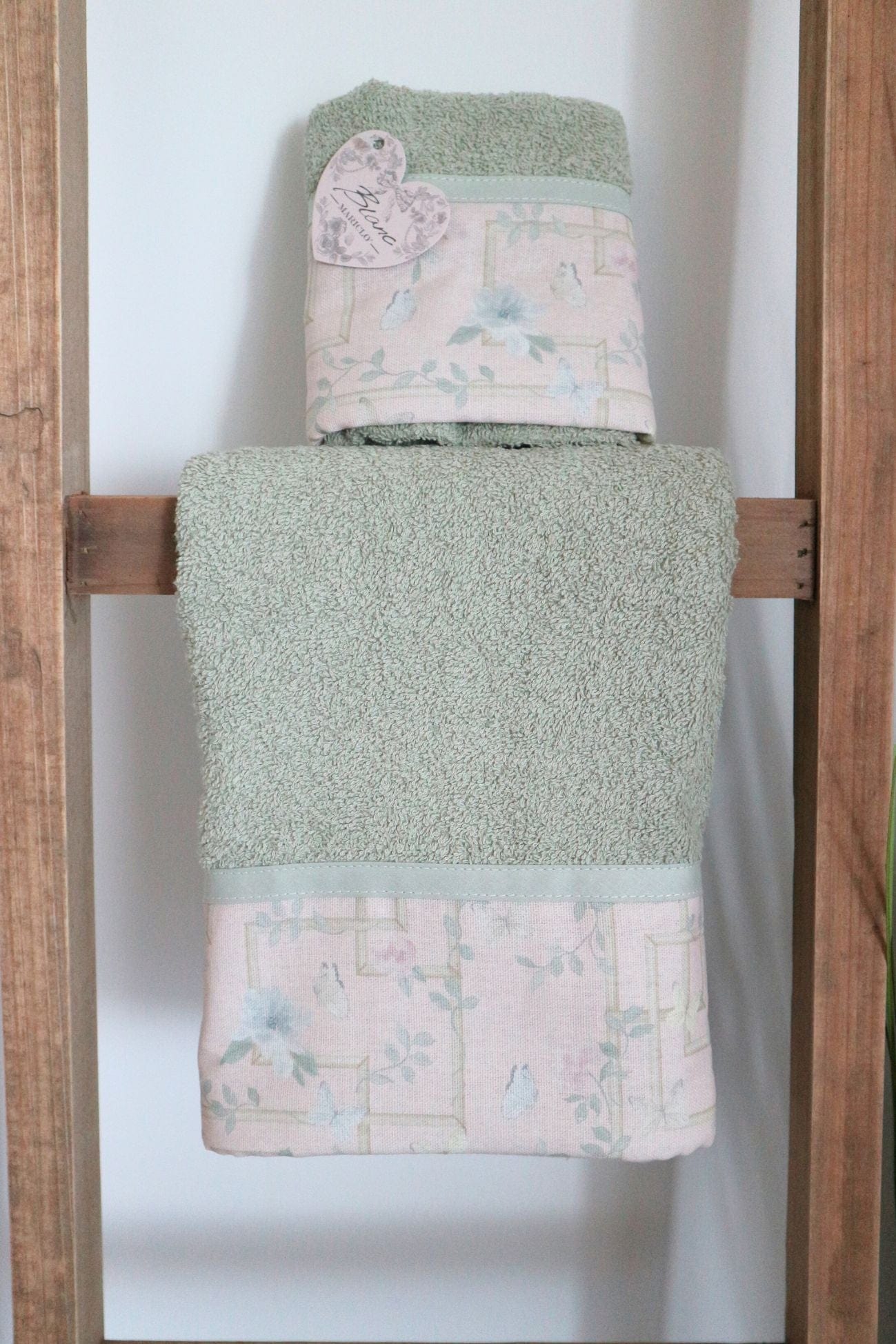 Blanc MariClo' Floral Twist Floral Twist - Coppia asciugamano viso e ospite in cotone verde | Blanc MariClo'