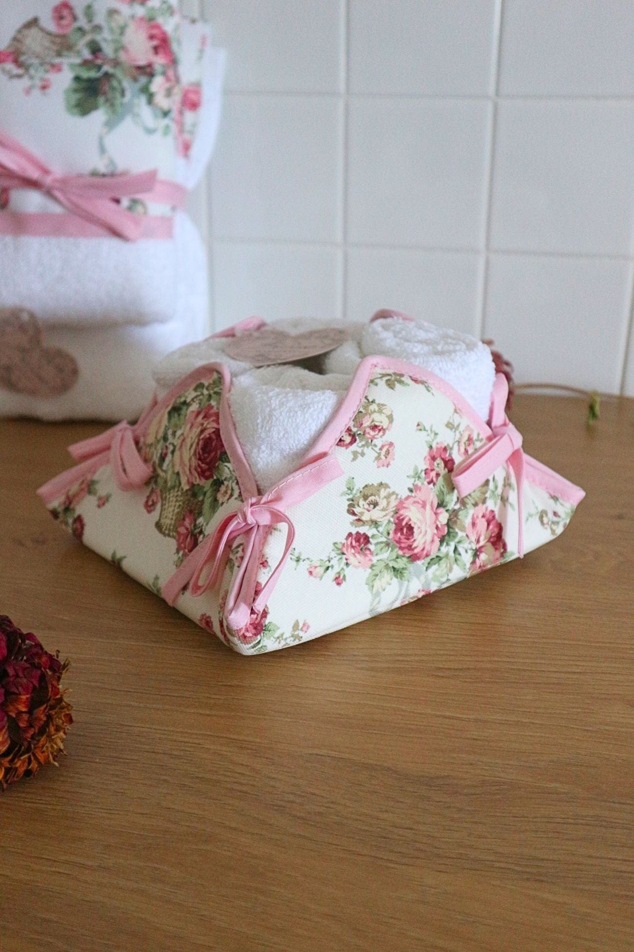 Blanc MariClo' Flowers Flowers - Flowers - Cestino floreale con 4 lavette in cotone | Blanc MariClo'