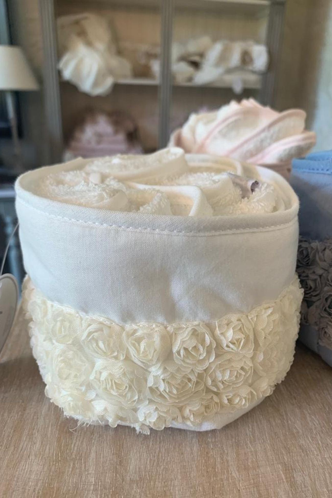 Blanc MariClo' Parterre Flowers - Cestino floreale con 4 lavette in cotone | Blanc MariClo'
