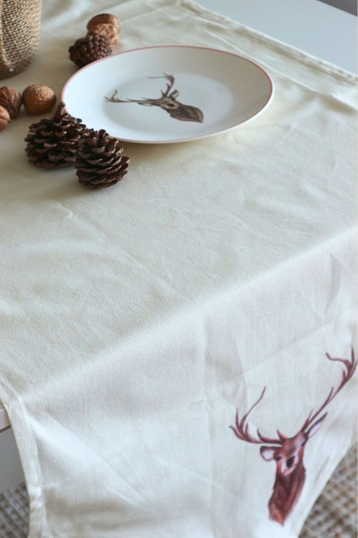 Clayre & Eef Ren Ren - Runner beige in cotone con renna 160x50cm | Clayre & Eef