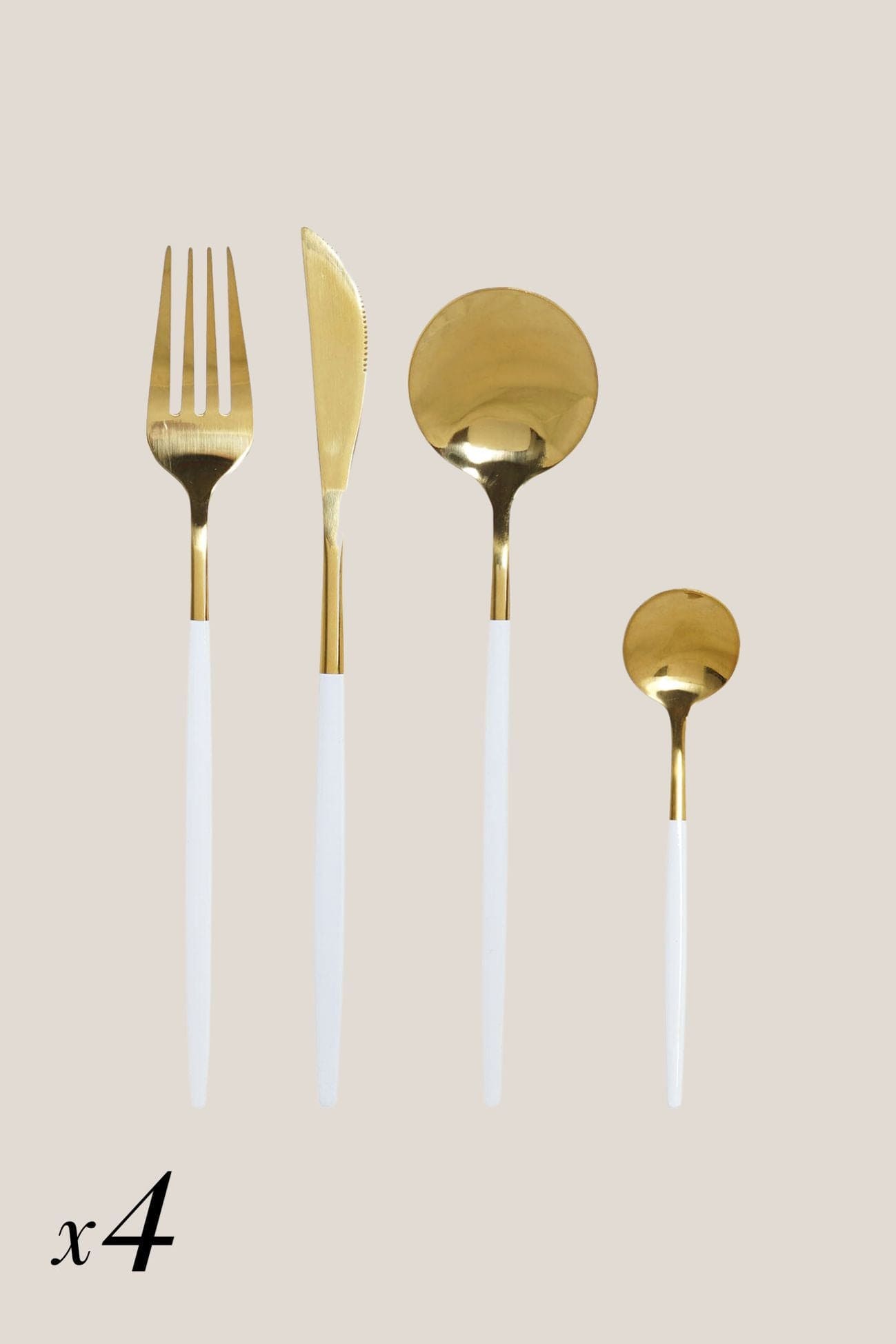 Item International Amaka Amaka - Set di 16 posate in acciaio inox dorato e manico bianco per 4 persone | Item International
