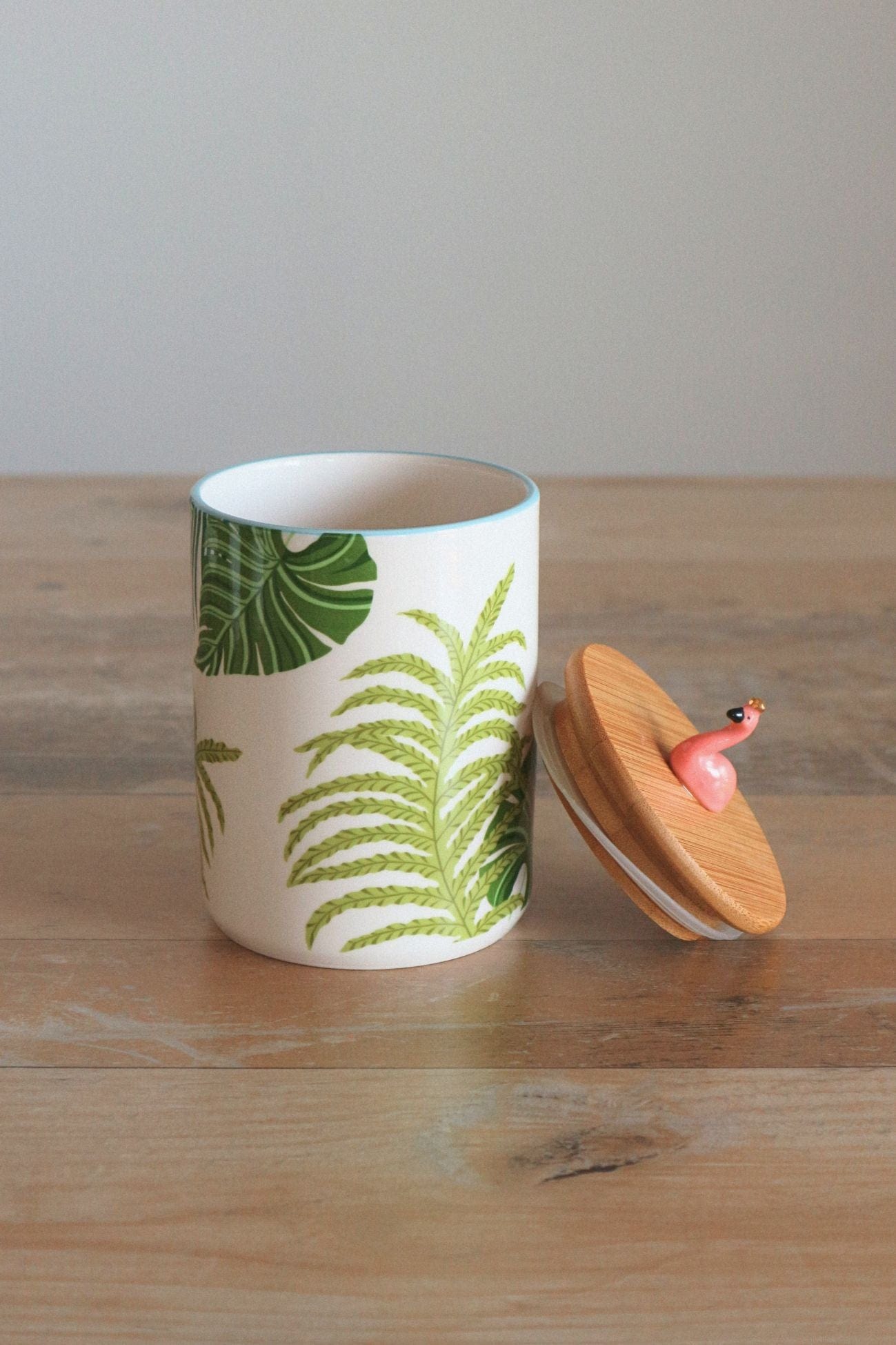 Item International Flamingo Barattolo in porcellana con fenicottero in stile tropicale
