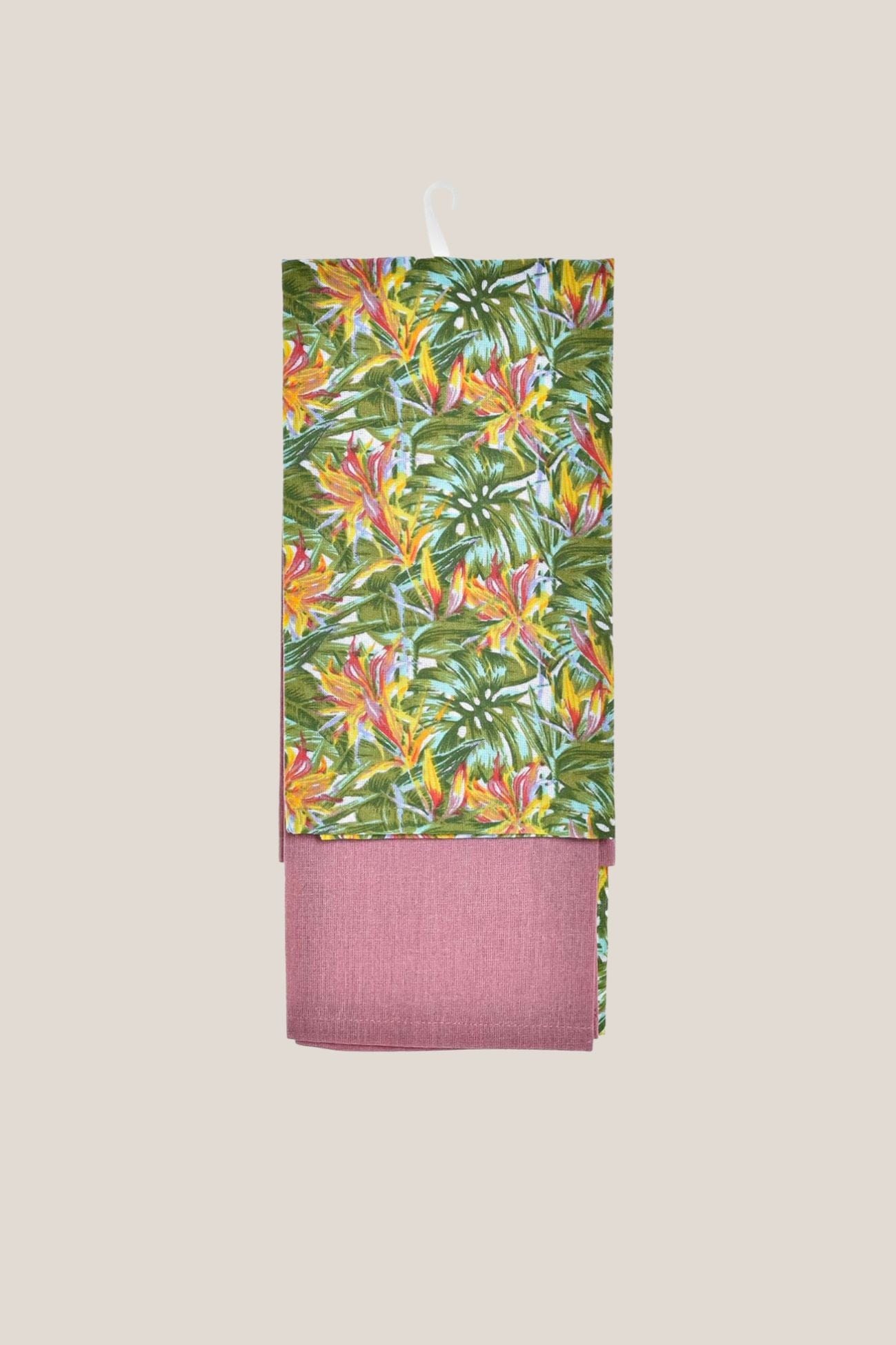 Item International Galia Galia - Set di 2 strofinacci in cotone verde e rosa con motivo floreale | Item International