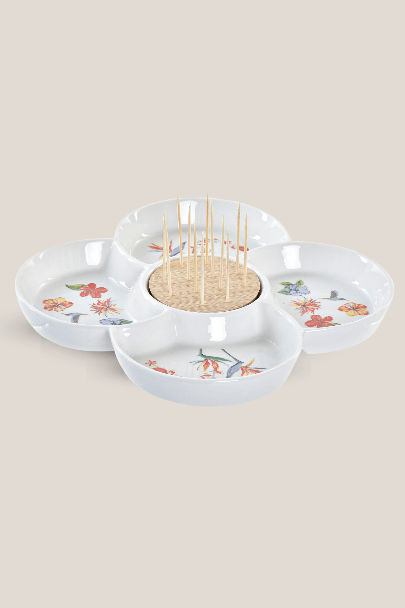 Item International Galia Vassoio da aperitivo in ceramica bianca con motivo floreale