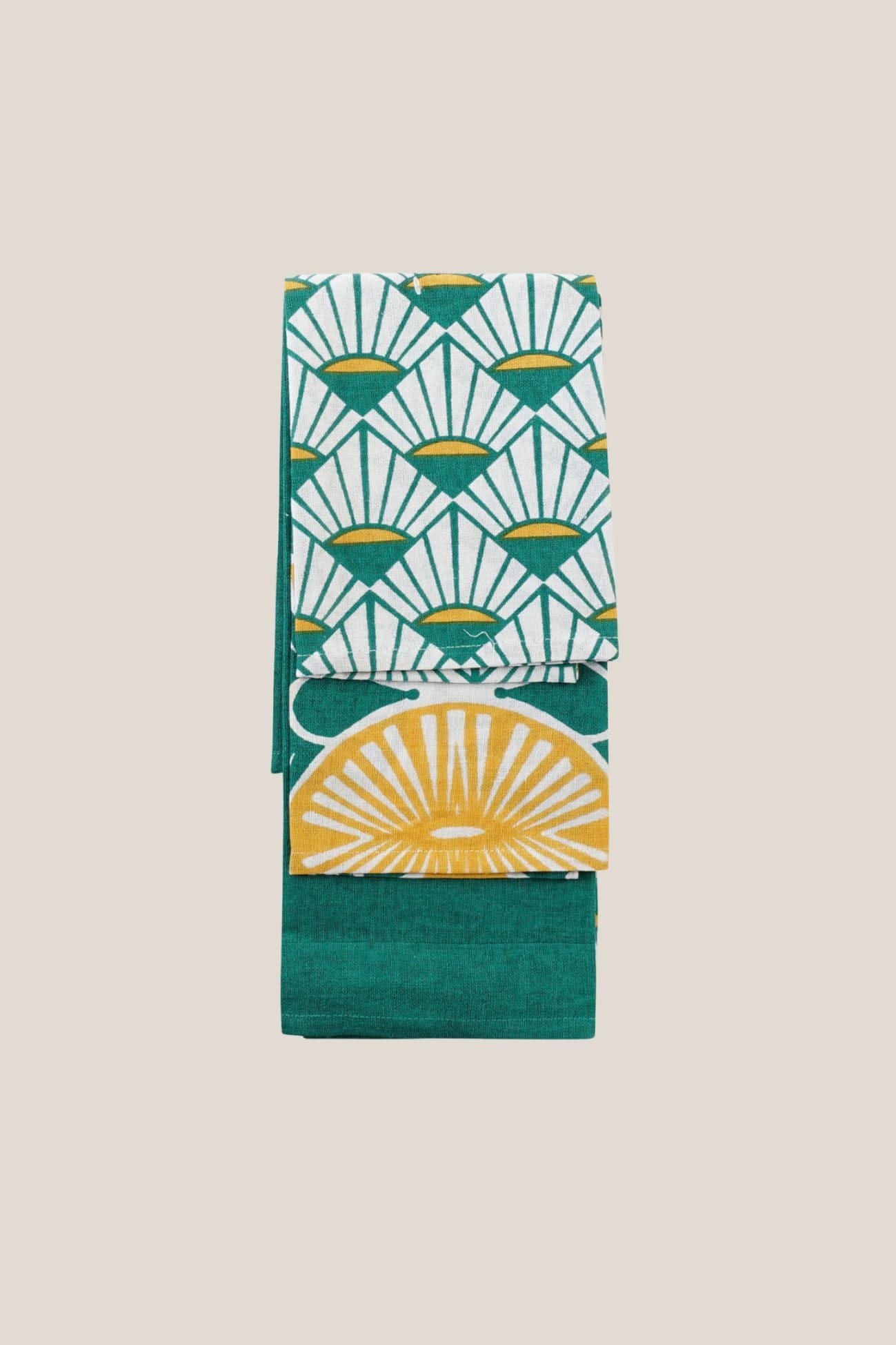 Item International Mila Mila - Set di 3 strofinacci in cotone verde e oro | Item International