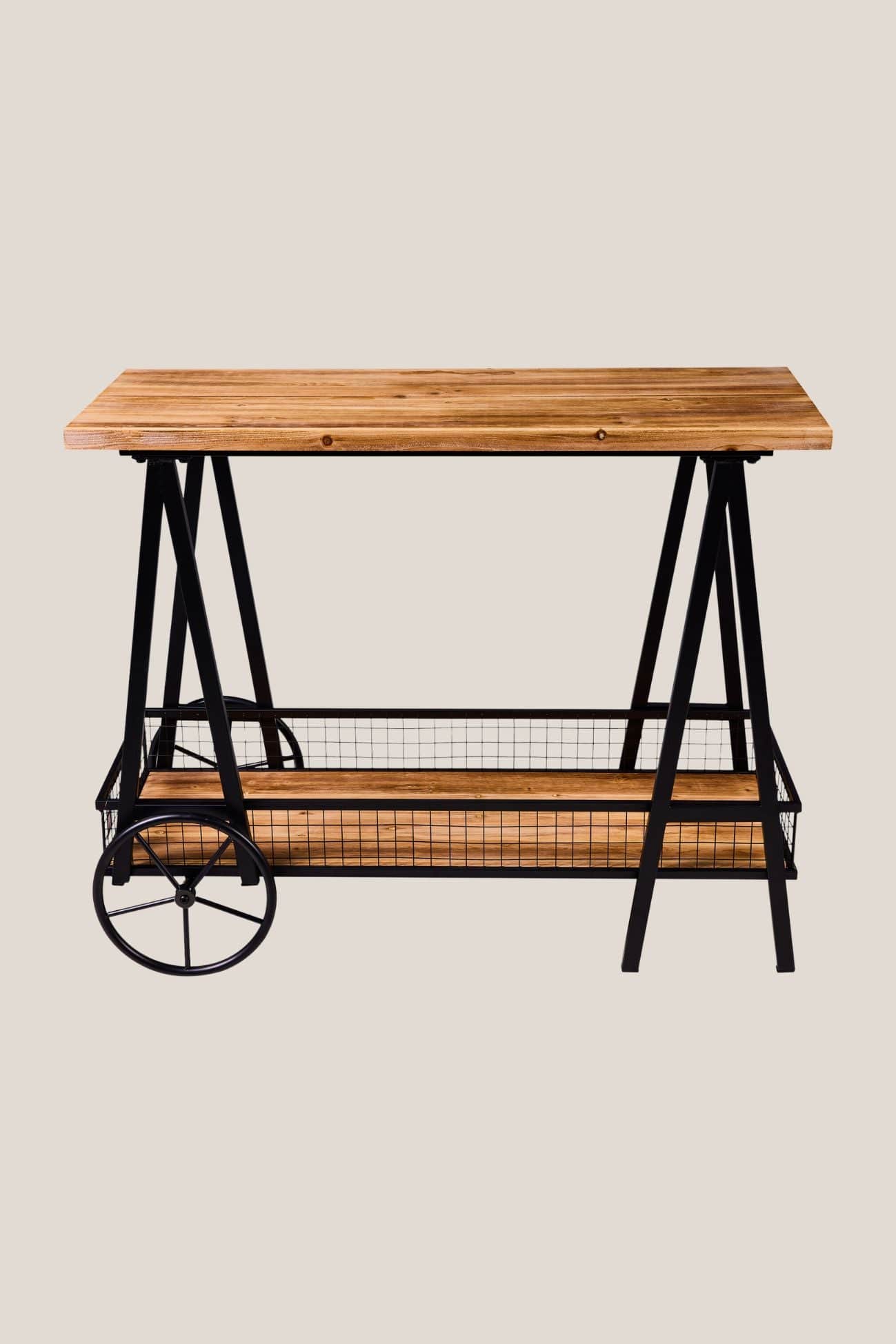 Novità Home Innovation Innovation - Tavolino in legno di abete con ruote e doppio ripiano | Novità Home