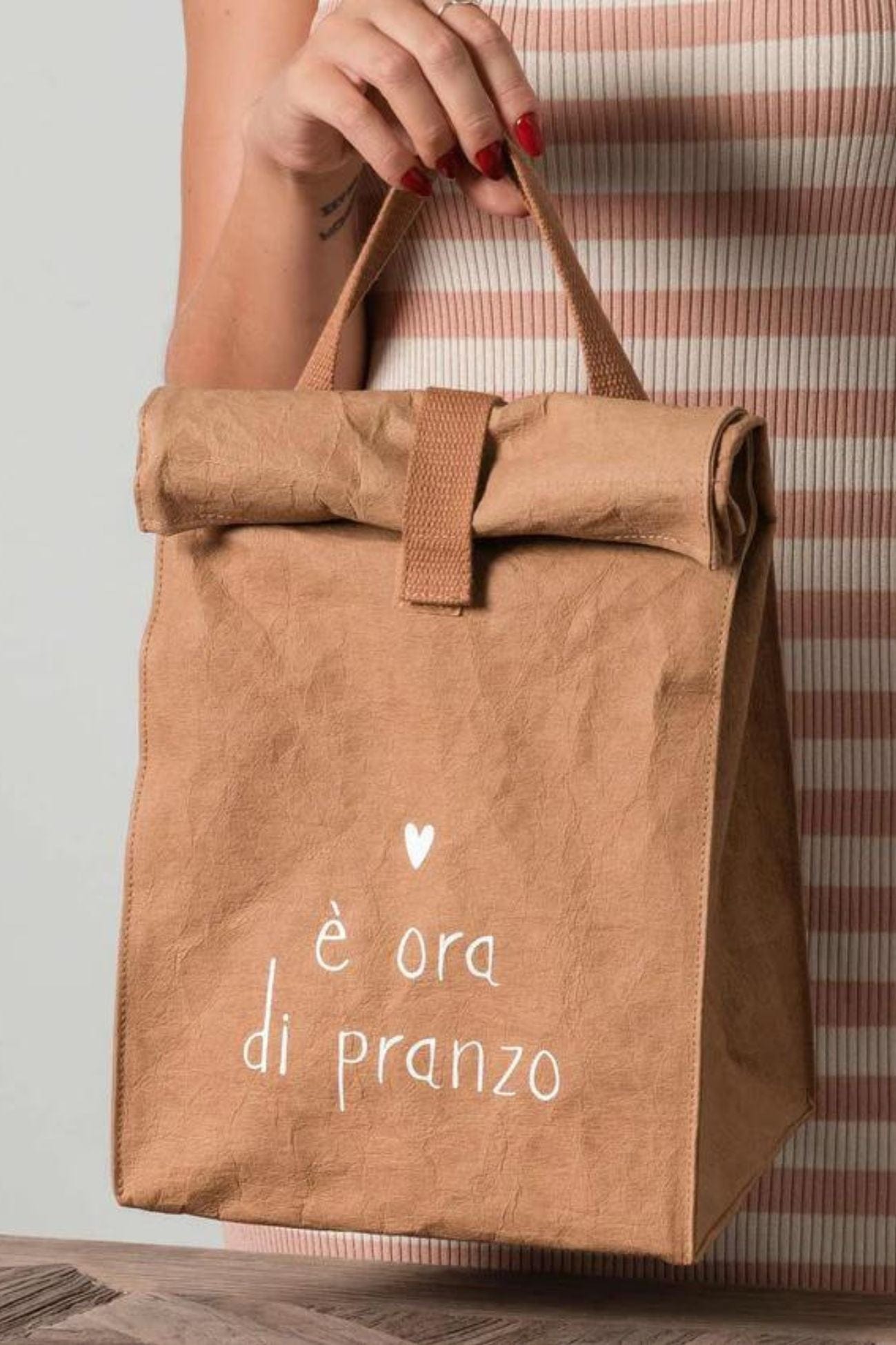 SANZIE Borsa Frigo Pranzo Isolata E Impermeabile | Tessuto Oxford Con Fodera Alluminio | Elegante Blu Navy A Righe - 2