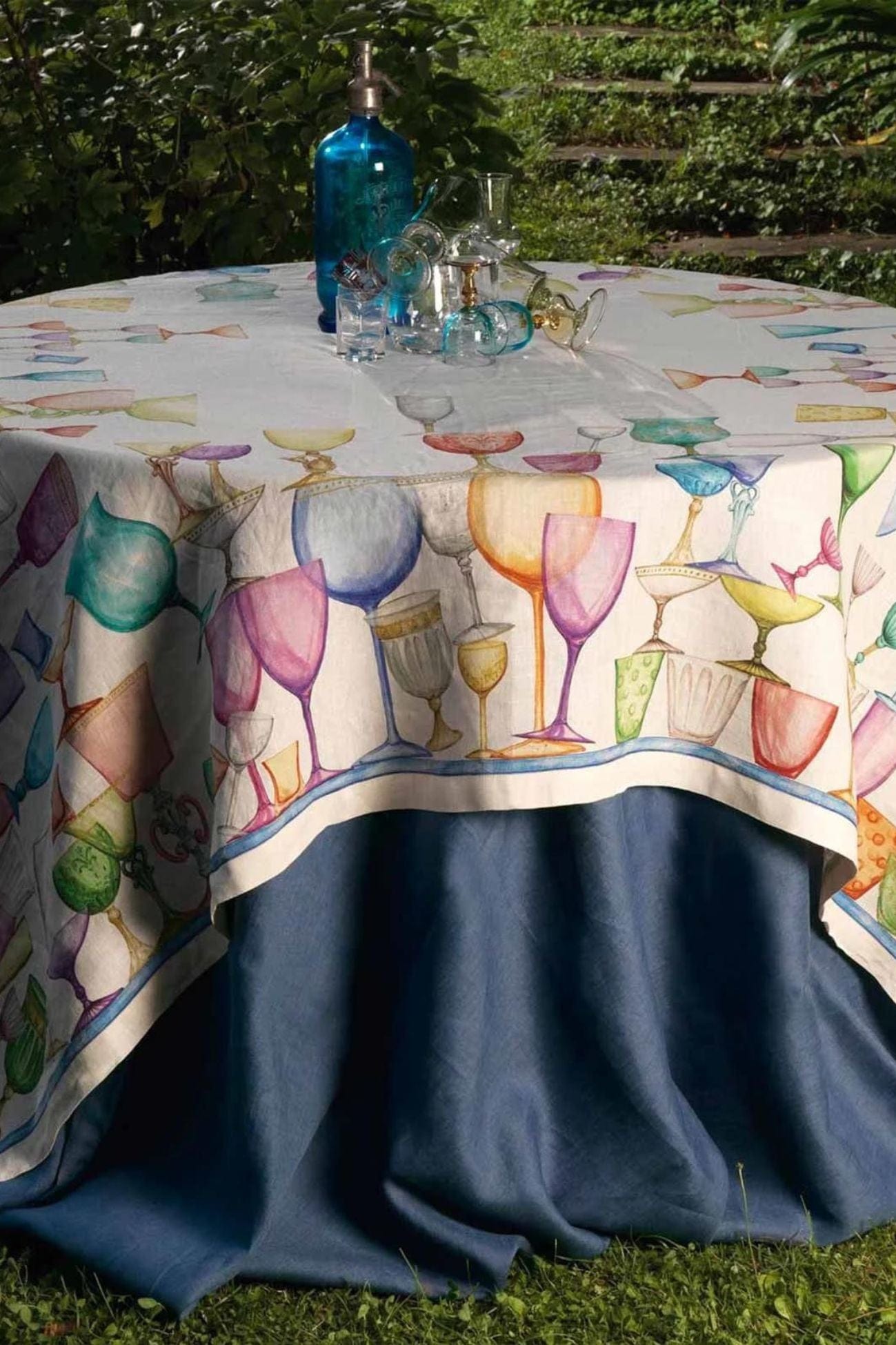 Tovaglia rotonda in cotone beige con stampa nera sul bordo 170 cm YULARA | Maisons du Monde