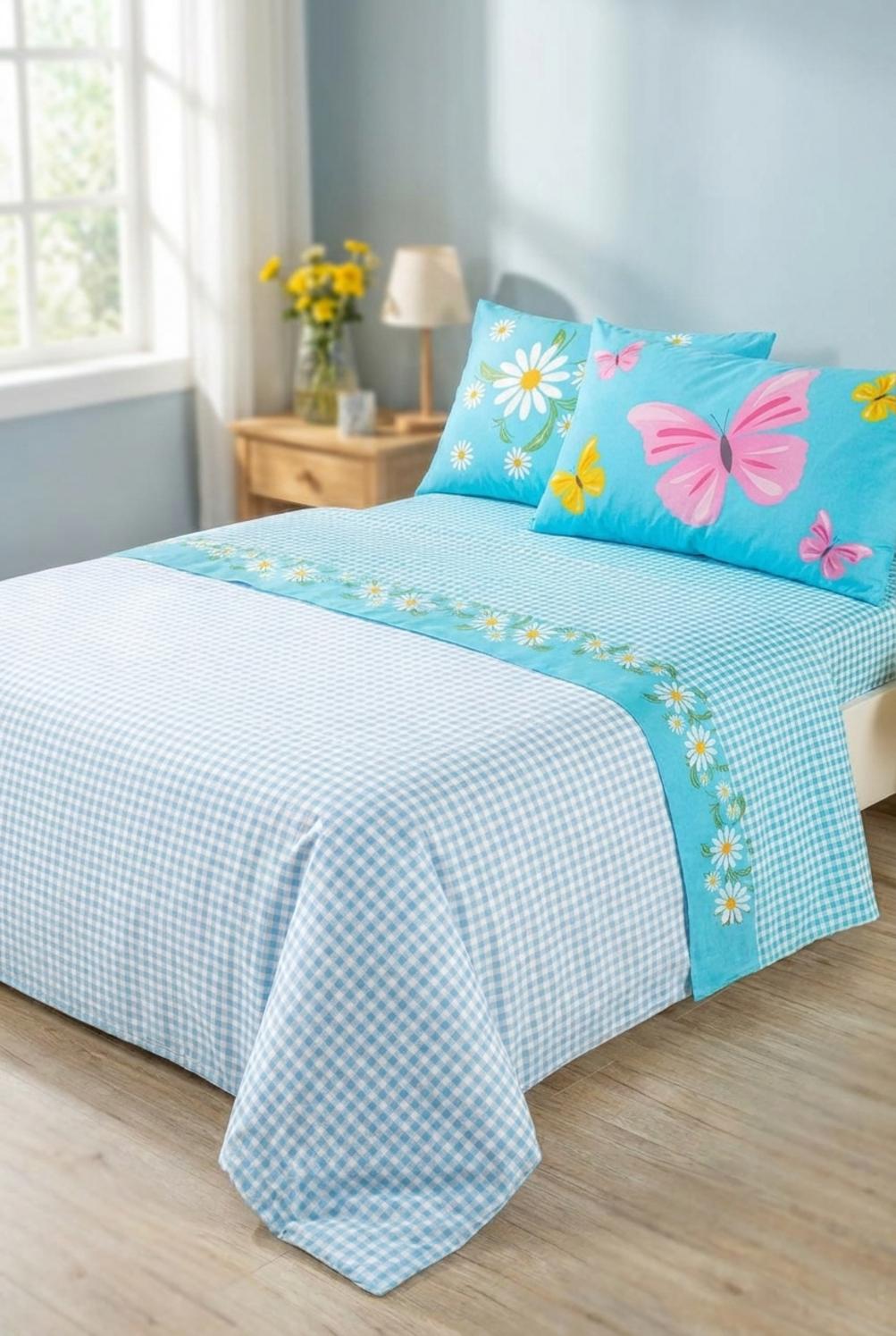 Margherite Completo Letto Per Bambini Azzurro