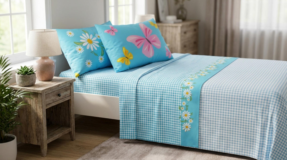 Margherite Completo Letto Per Bambini Azzurro - Orizzontale