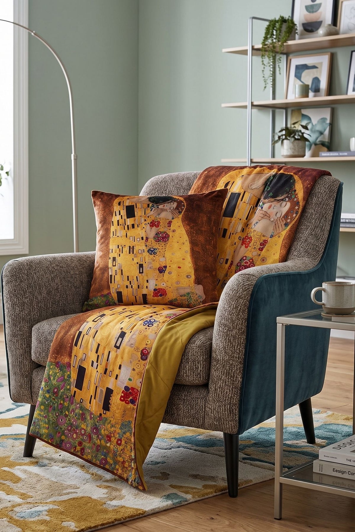 Kiss Klimt Federa Cuscino Con Plaid Interno