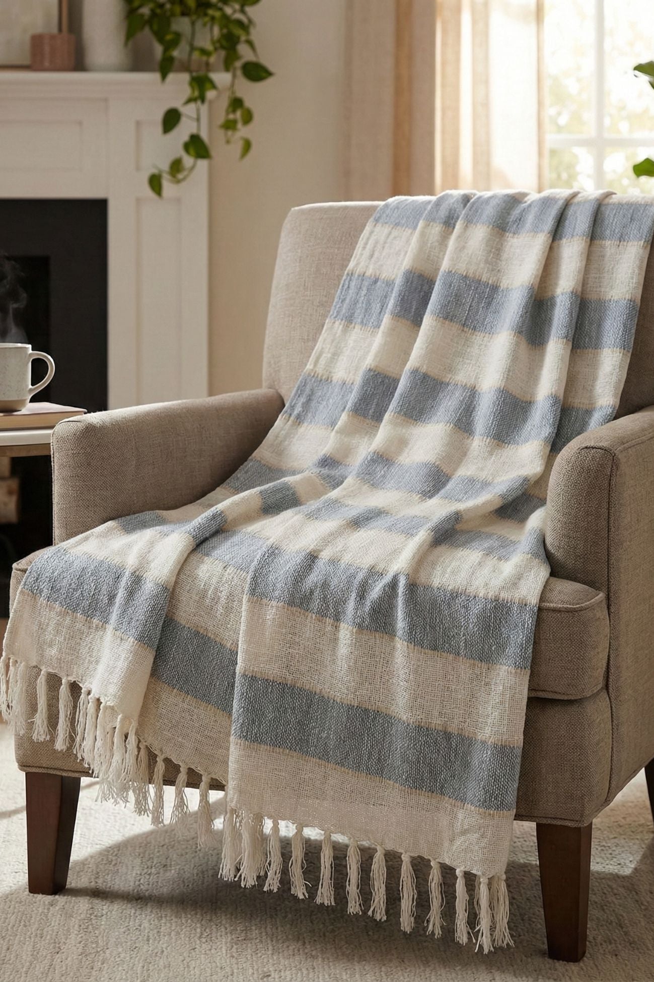 Righe Toscane Copritutto Azzurro