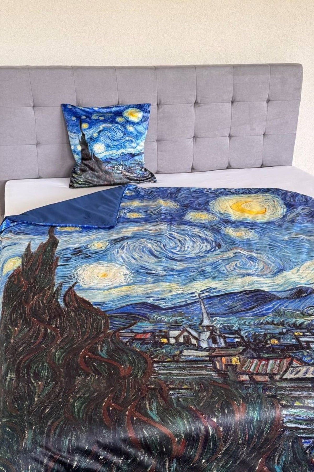 Night Gogh Federa Cuscino Con Plaid Interno