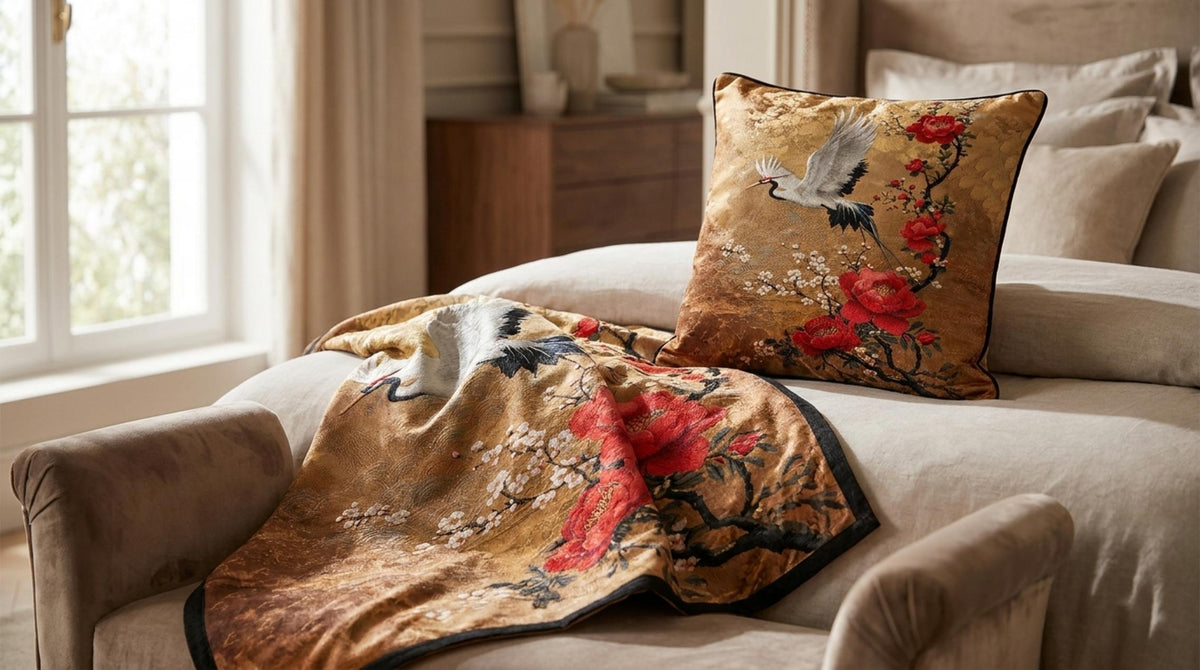 Gold Stork Federa Cuscino Con Plaid Interno - Orizzontale