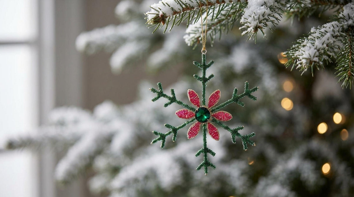 Casa Delle Feste Ciondolo Fiocco Neve Centro Verde Scuro - Orizzontale
