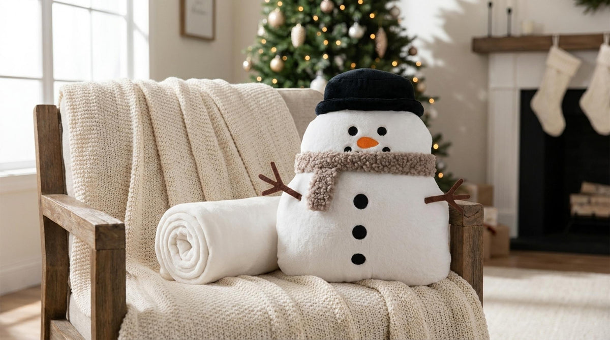 Morbidone Cuscino Con Plaid Pupazzo Di Neve - Orizzontale