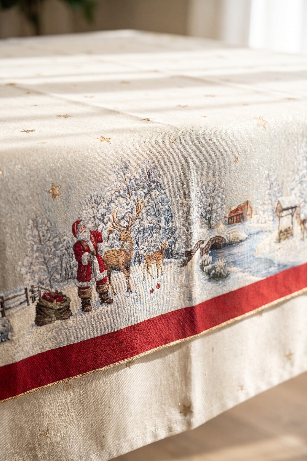 Babbo Natale e il Cervo Tovaglia Gobelin