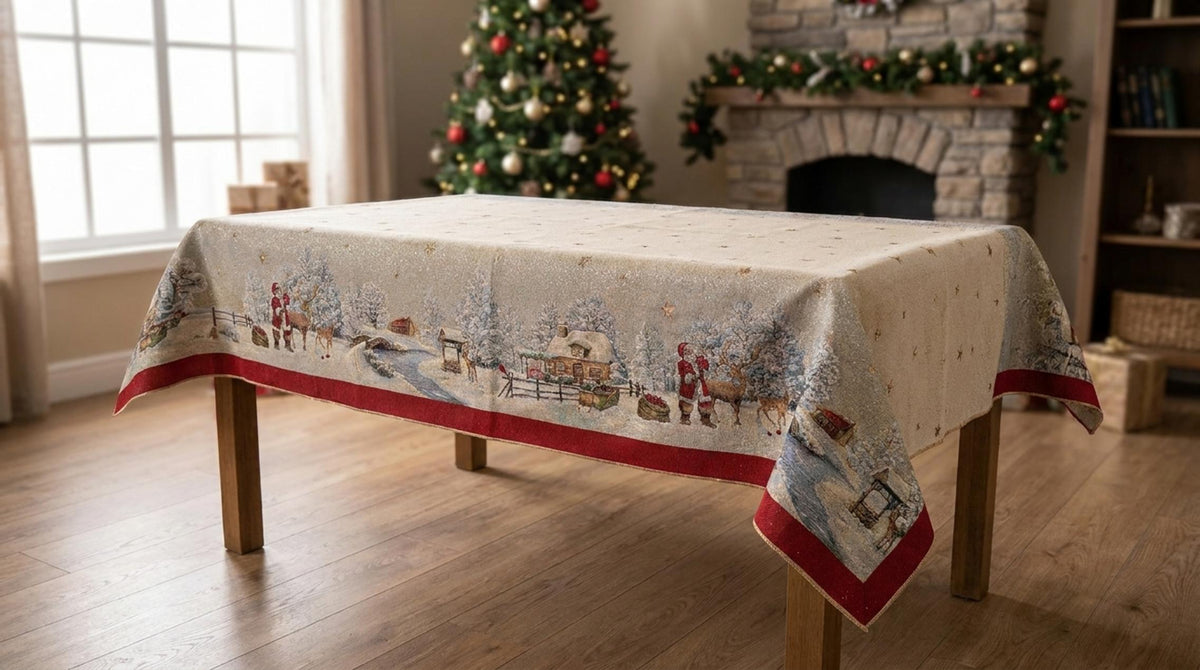 Babbo Natale e il Cervo Copritavolo Gobelin - Orizzontale
