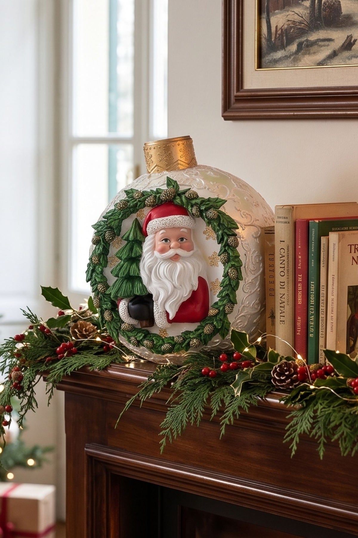 Rosso Natale Sfera Babbo Natale Bianco Perla Grande