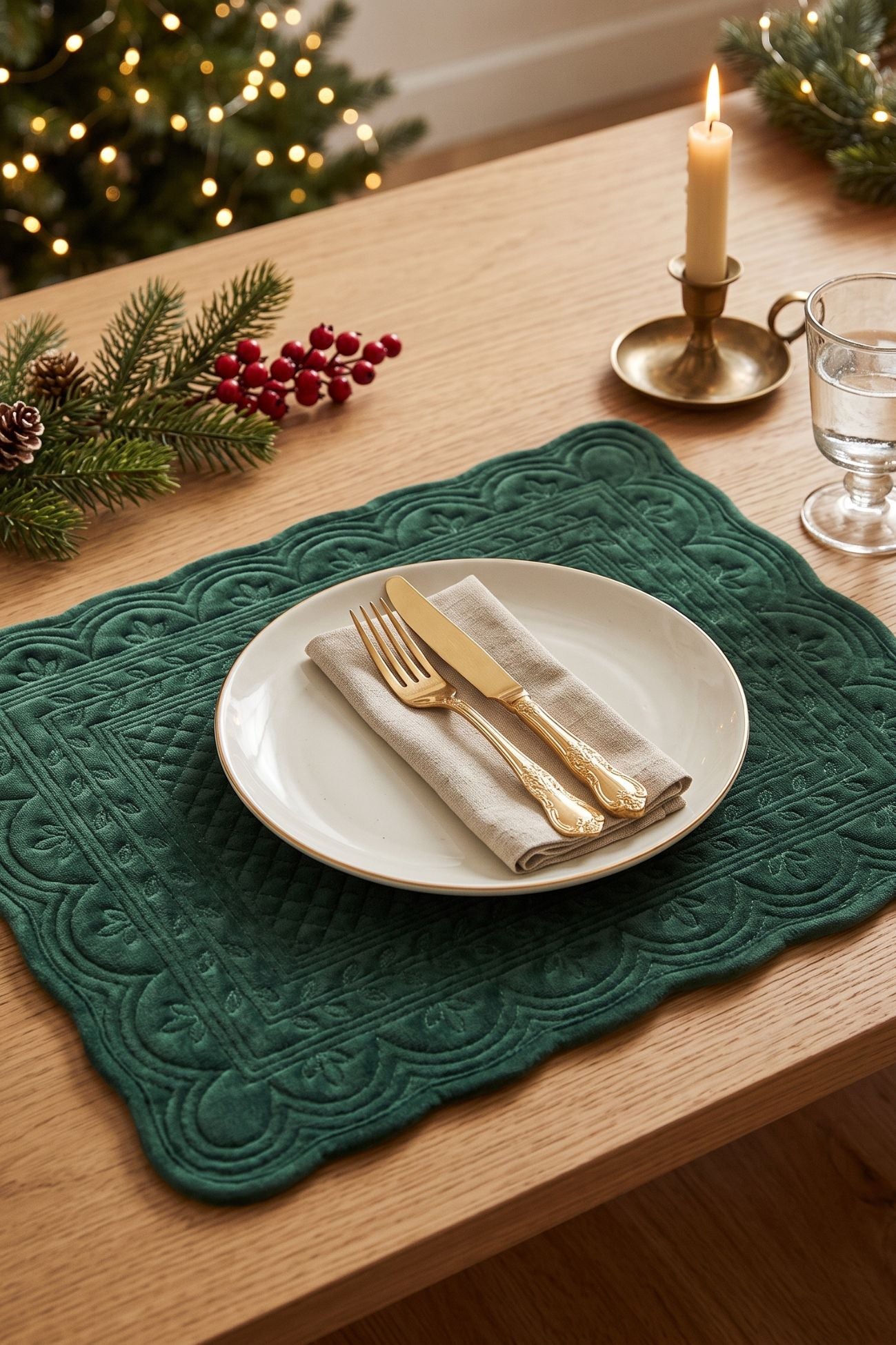 Velvet Luxury Tovaglietta Americana Rettangolare Velluto Verde