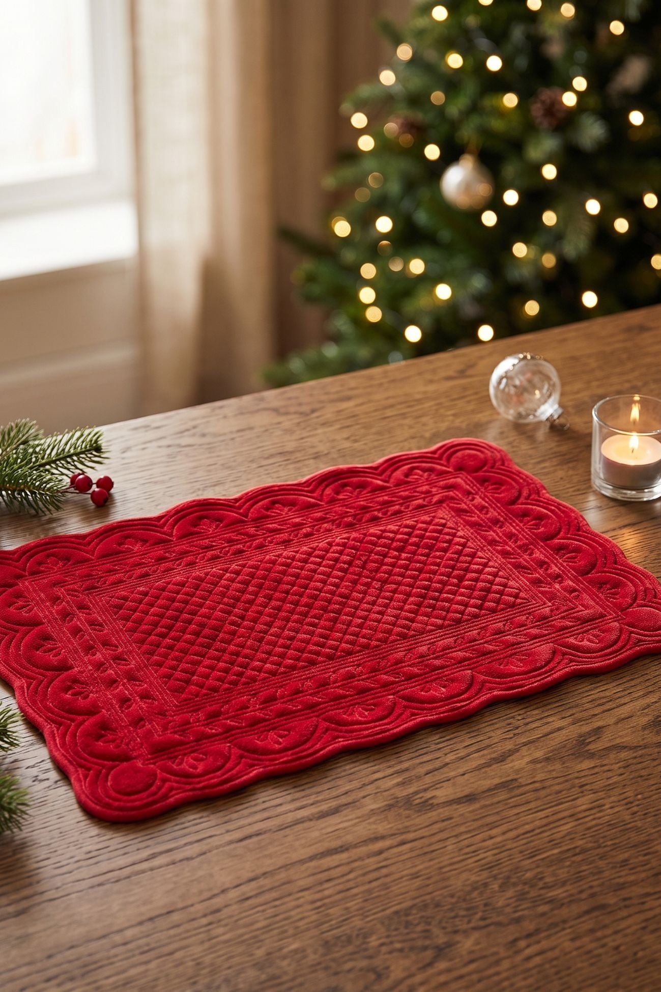 Velvet Luxury Tovaglietta Americana Rettangolare Velluto Rossa