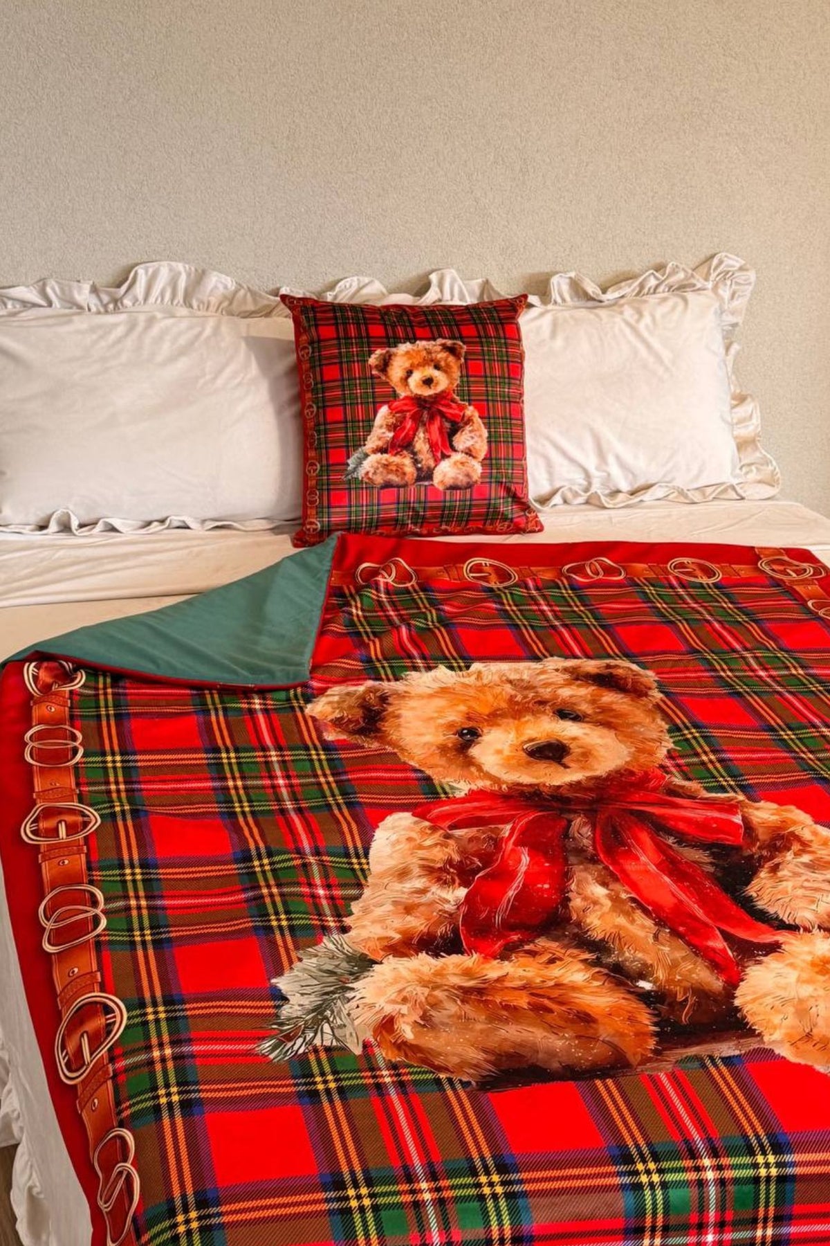 Christmas Teddy Cushion Cover with Inner Pillow