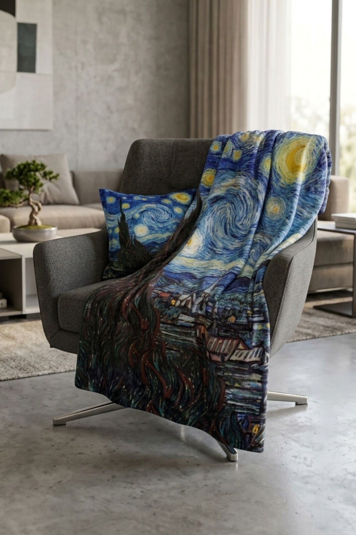 Night Gogh Federa Cuscino Con Plaid Interno