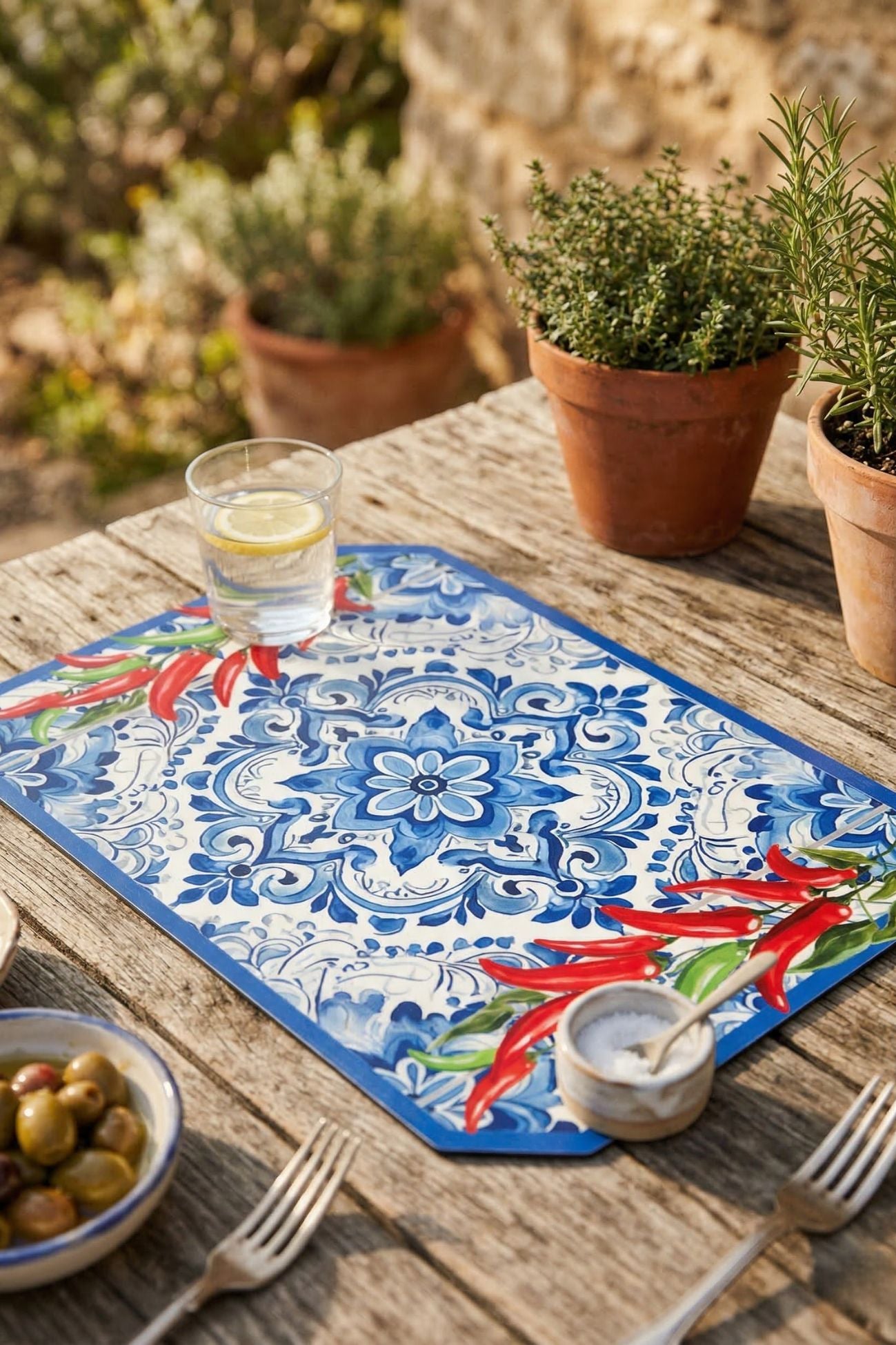 Vietri Tovaglietta Vinile Blu Peperoncini