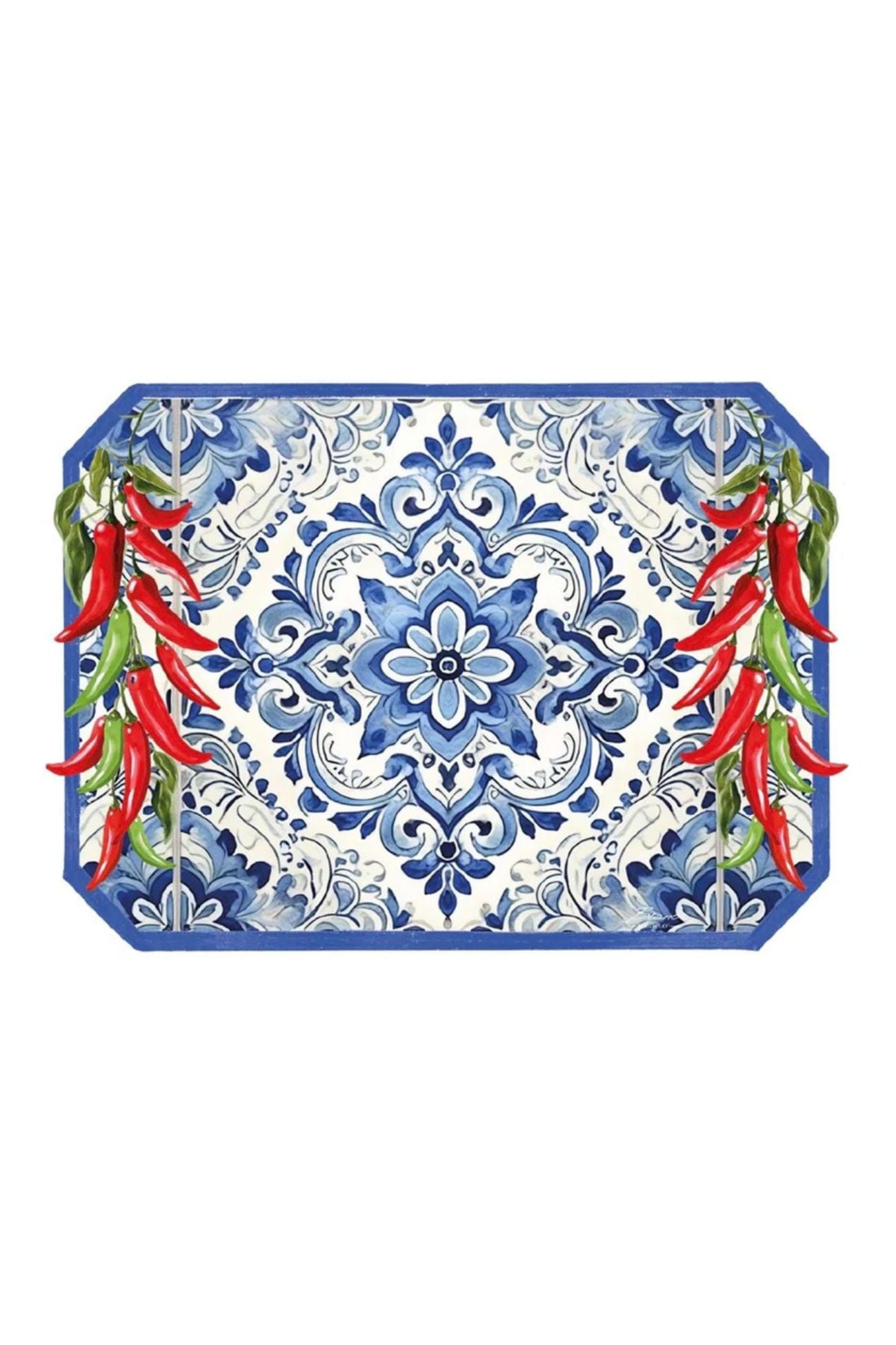 Vietri Tovaglietta Vinile Blu Peperoncini