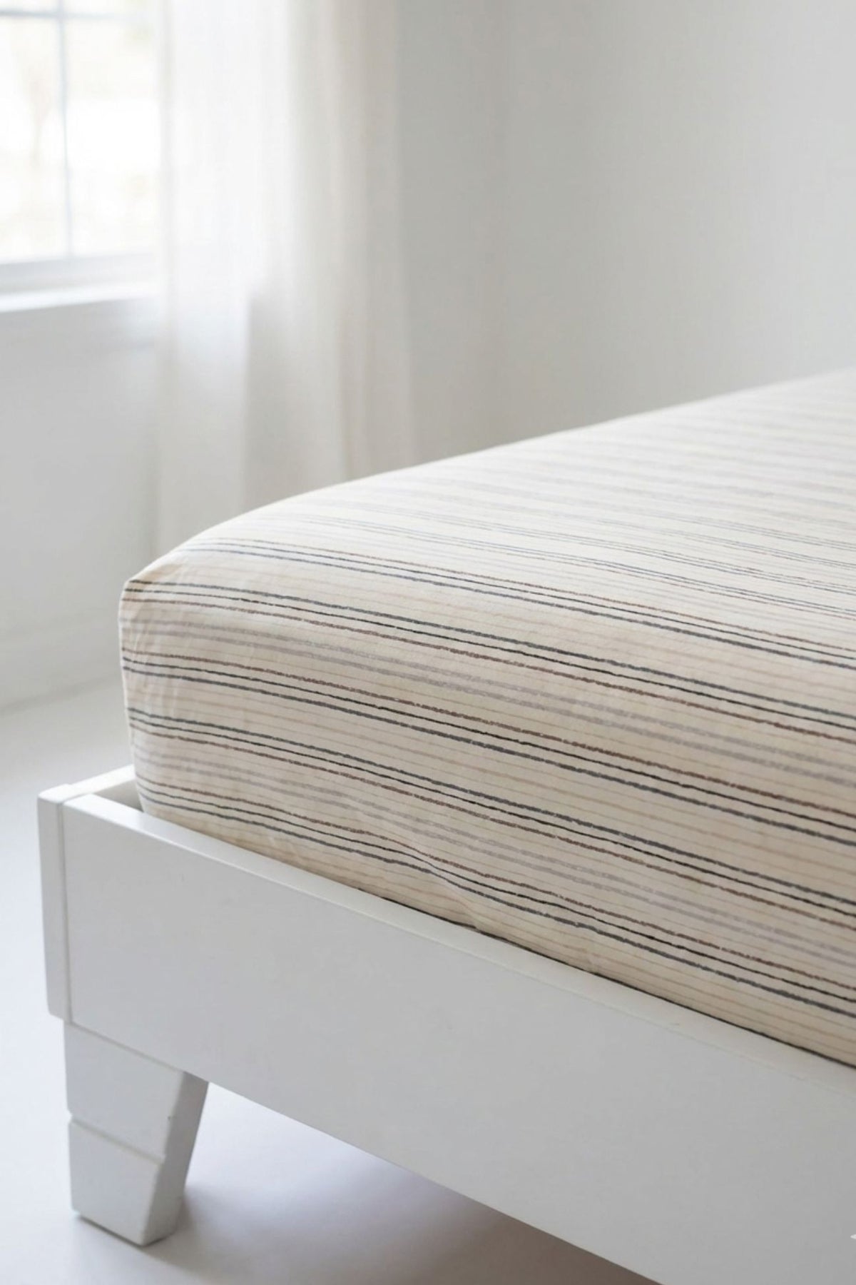Riga - Lenzuolo inferiore in cotone con righe colore Naturale | Caleffi