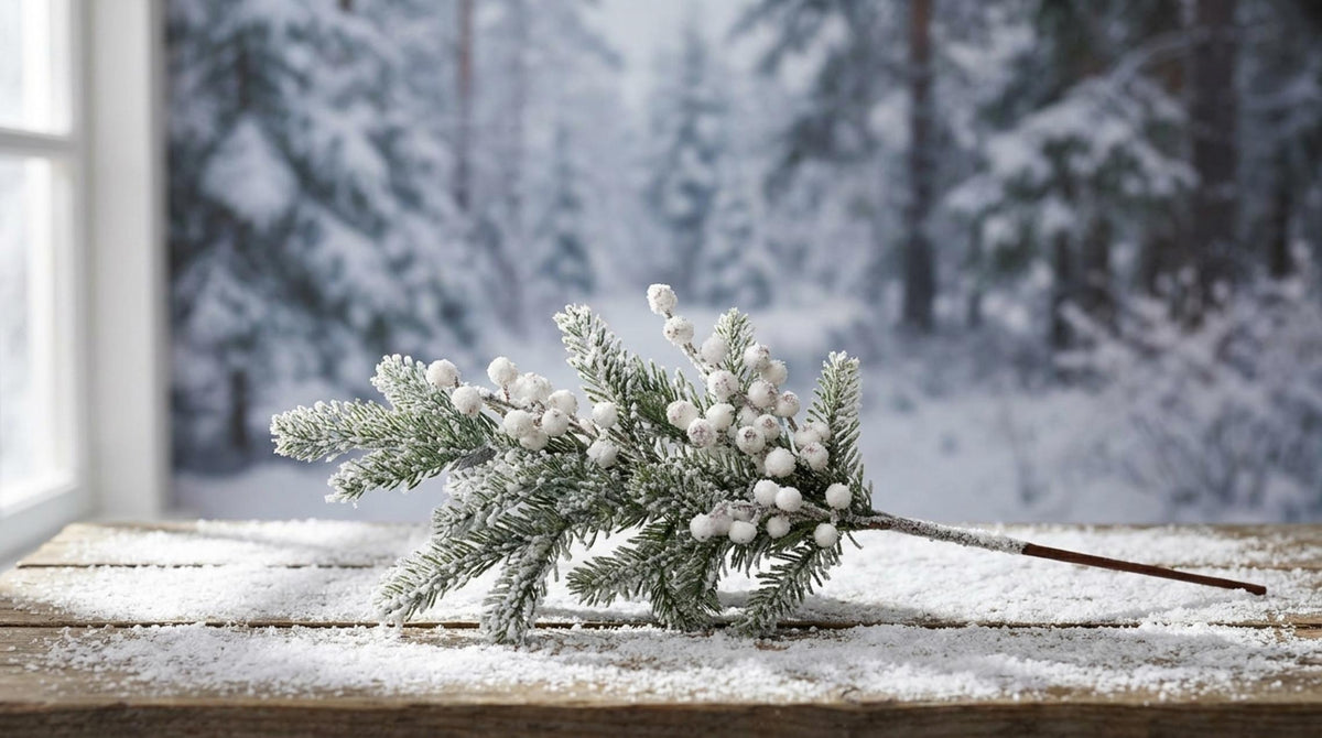 Incanto Di Natale Stelo Bacche Innevate - Orizzontale
