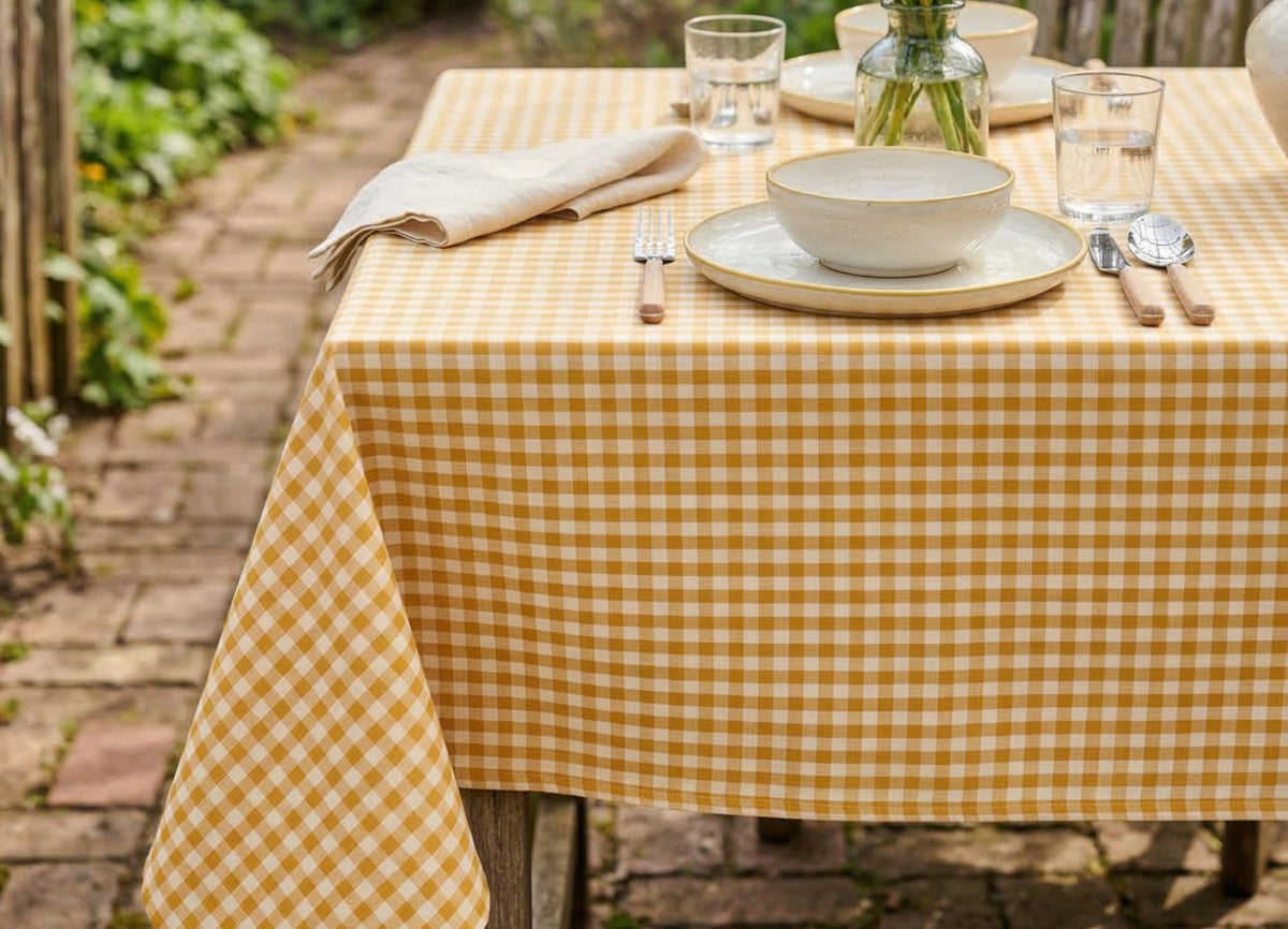 Osteria Chic Yellow Checked Tablecloth