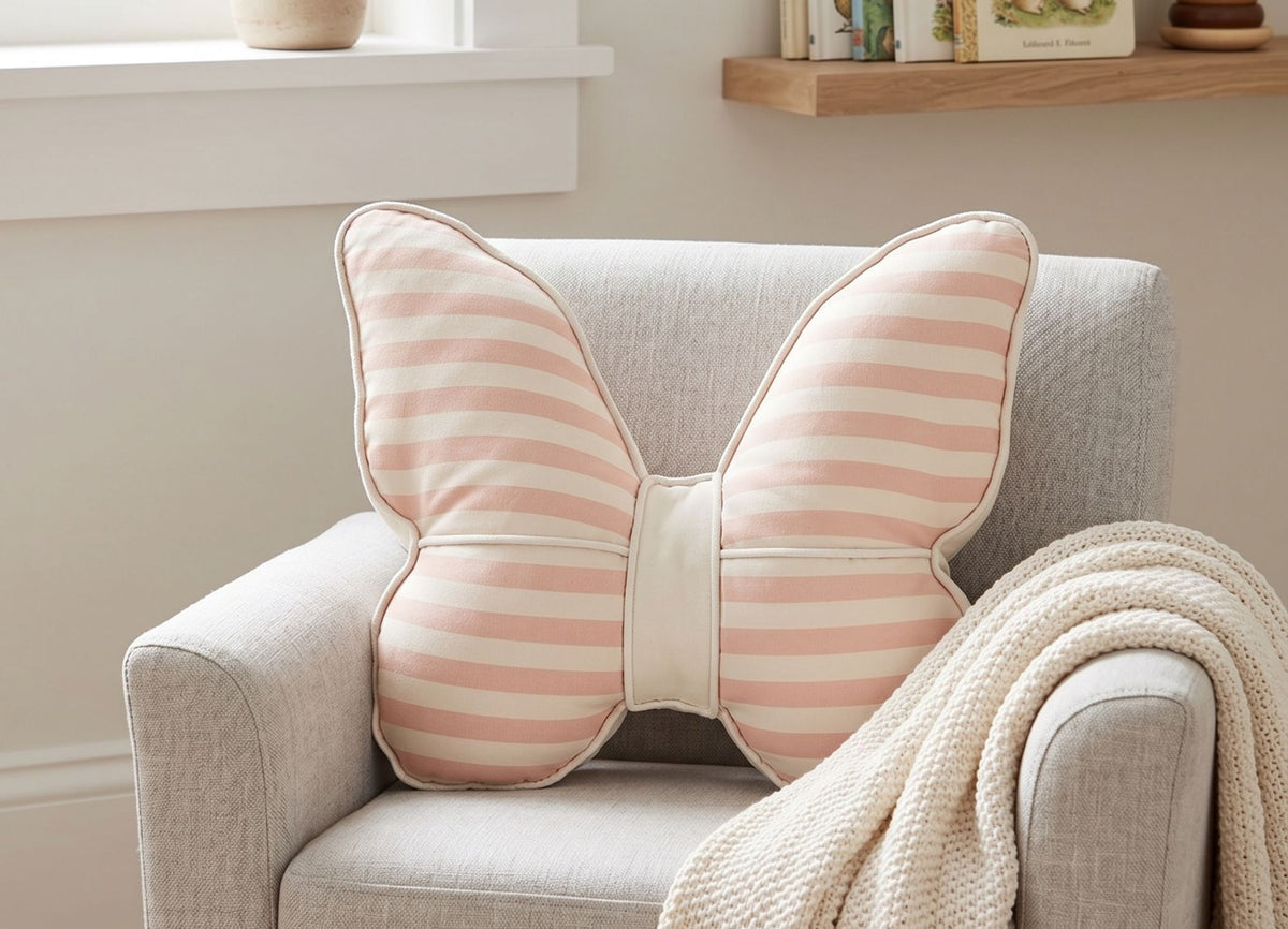 Encanto Cuscino Farfalla Righe Rosa