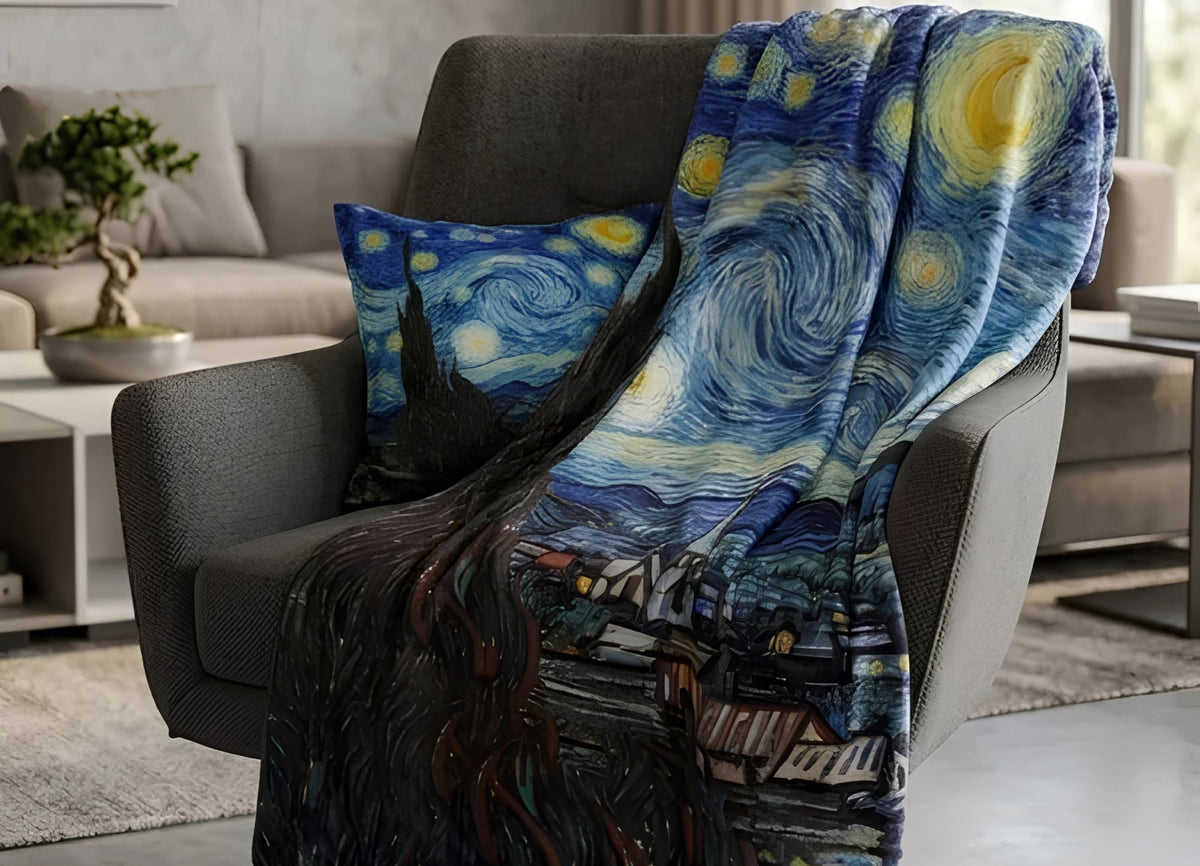 Night Gogh Federa Cuscino Con Plaid Interno