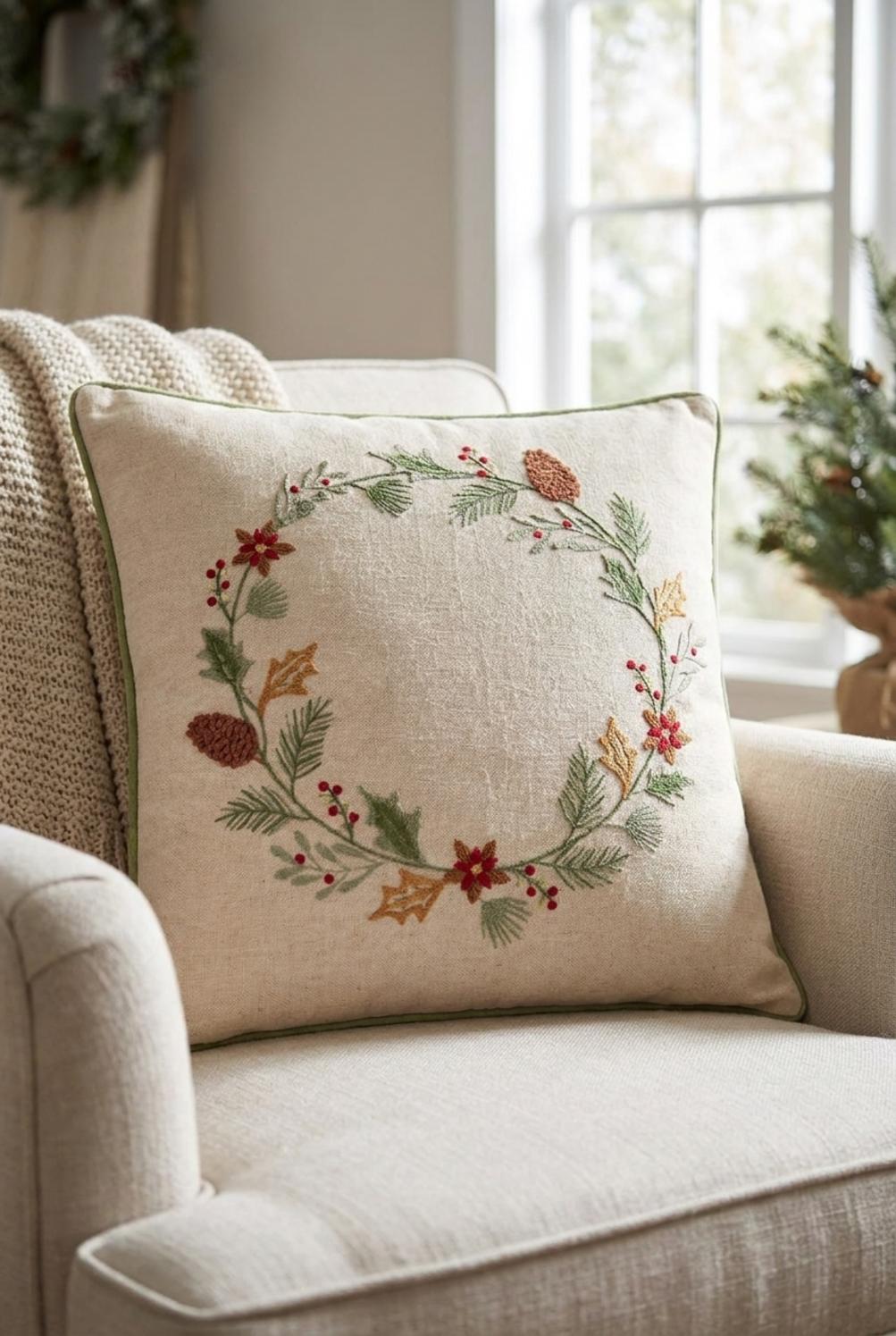 Silent Gold Cuscino Beige Ghirlanda Bacche