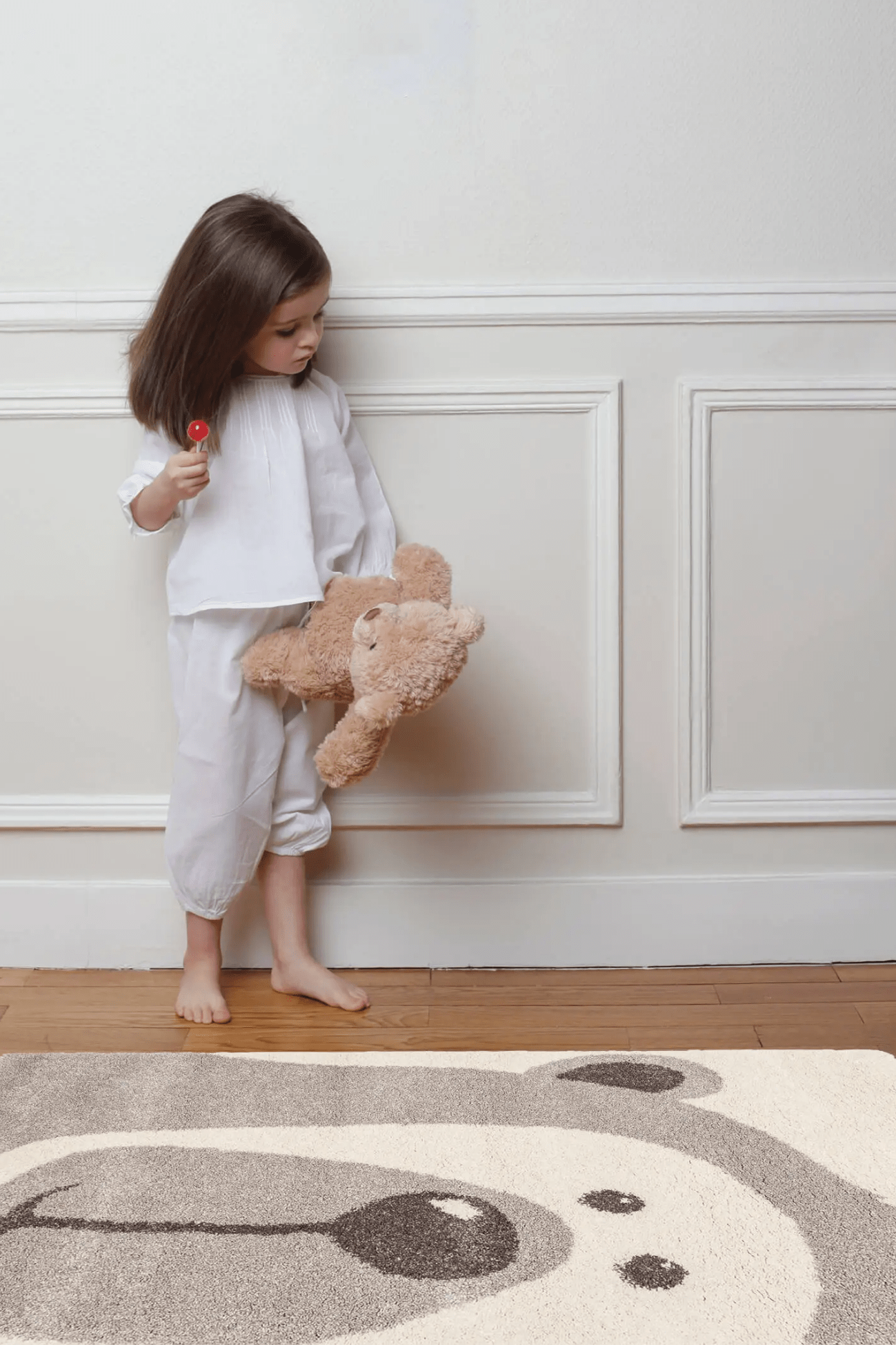 AFKliving Baloo Tappeto per bambini con fantasia orso grigio 150x80cm
