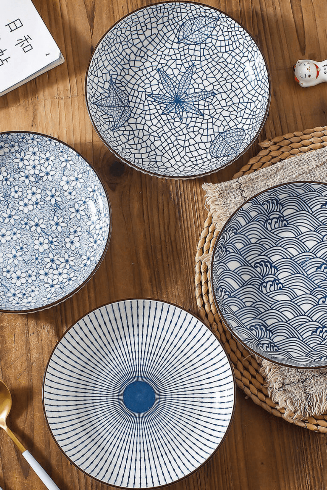 Antiope Design Kishi Set di 4 piatti fondi in porcellana in stile orientale