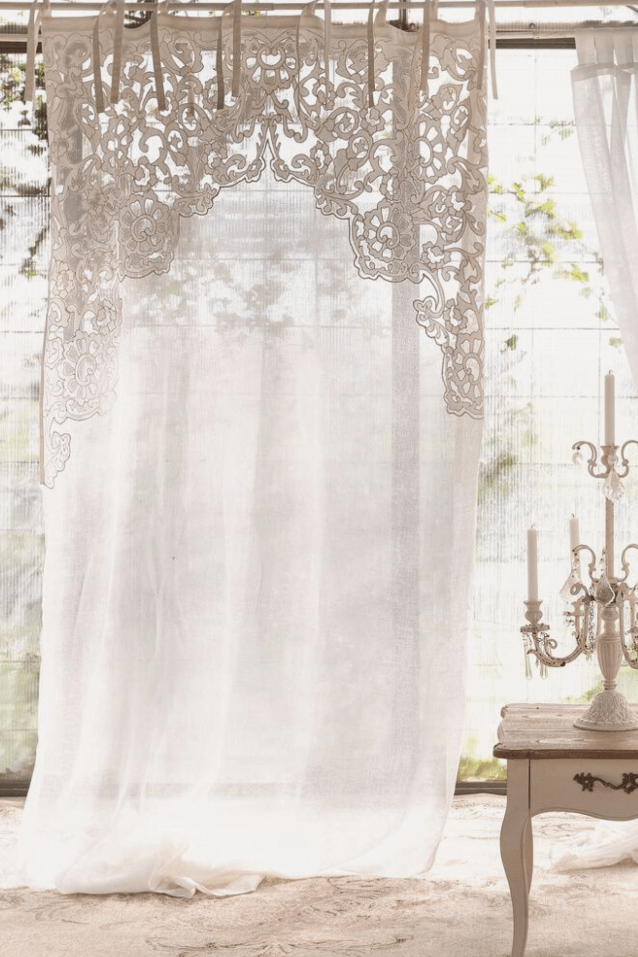 Blanc MariClo' Imperial Imperial - Tenda bianca in misto lino con ricamo 290x150